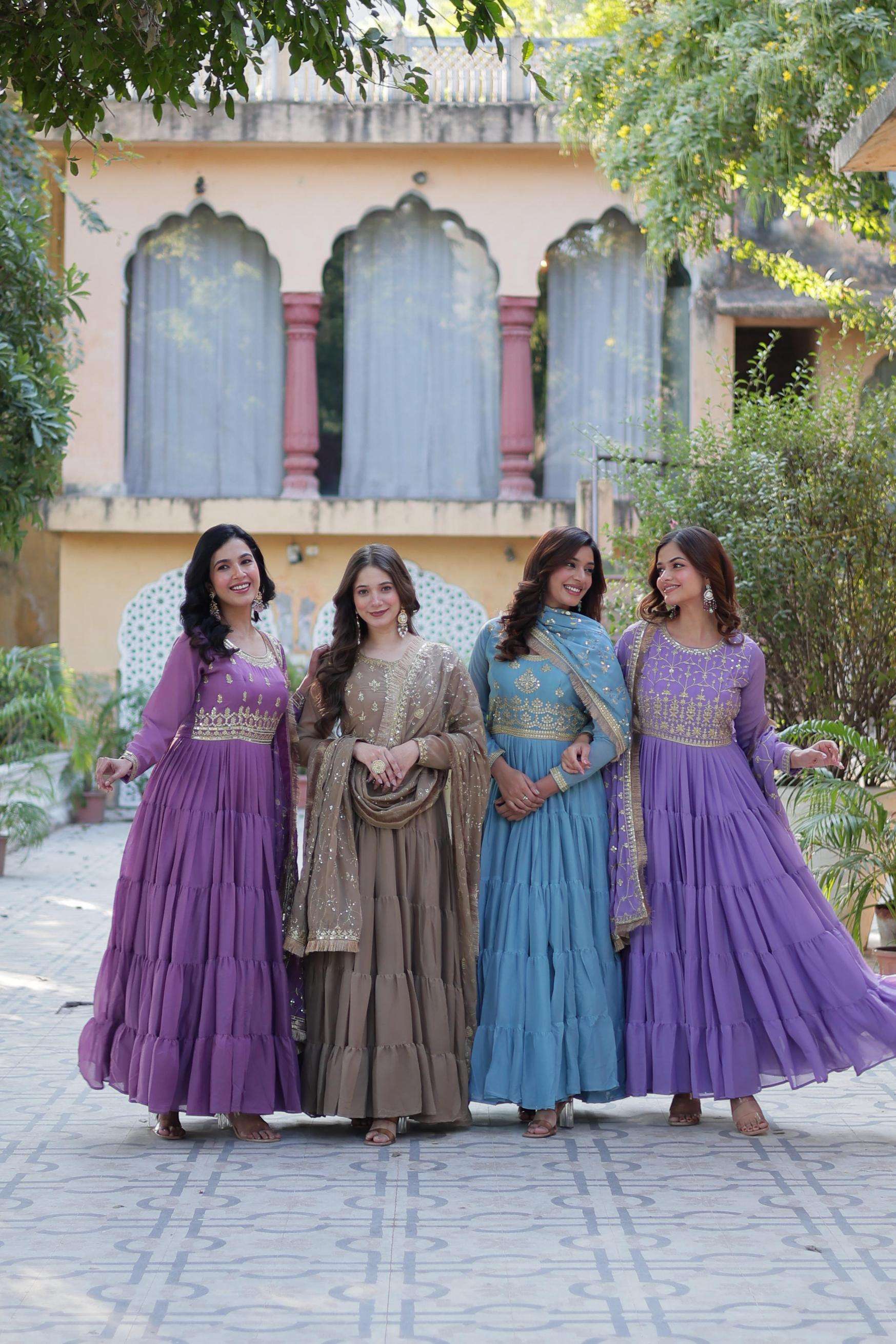 lw 9214 star georgette readymade shop stunning gown with dupatta