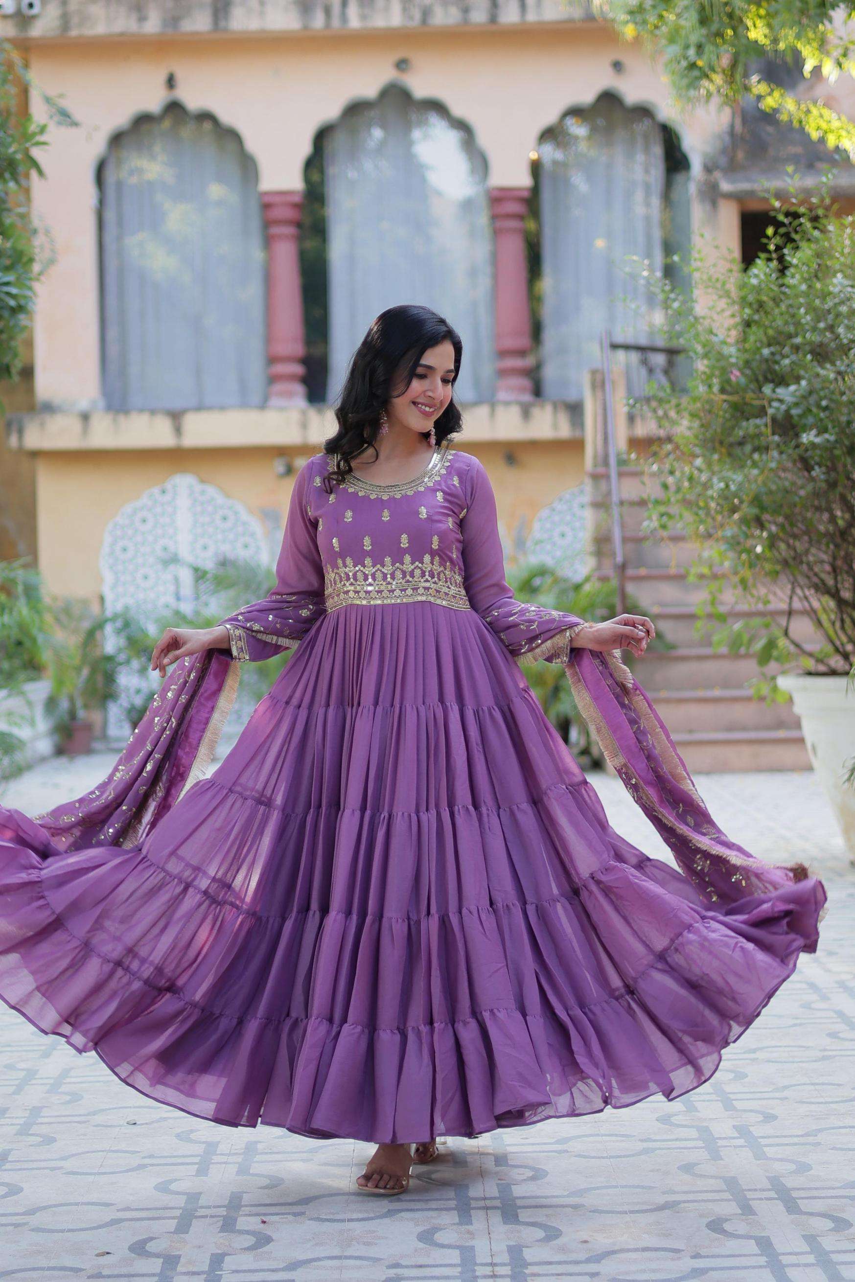 lw 9214 star georgette readymade shop stunning gown with dupatta