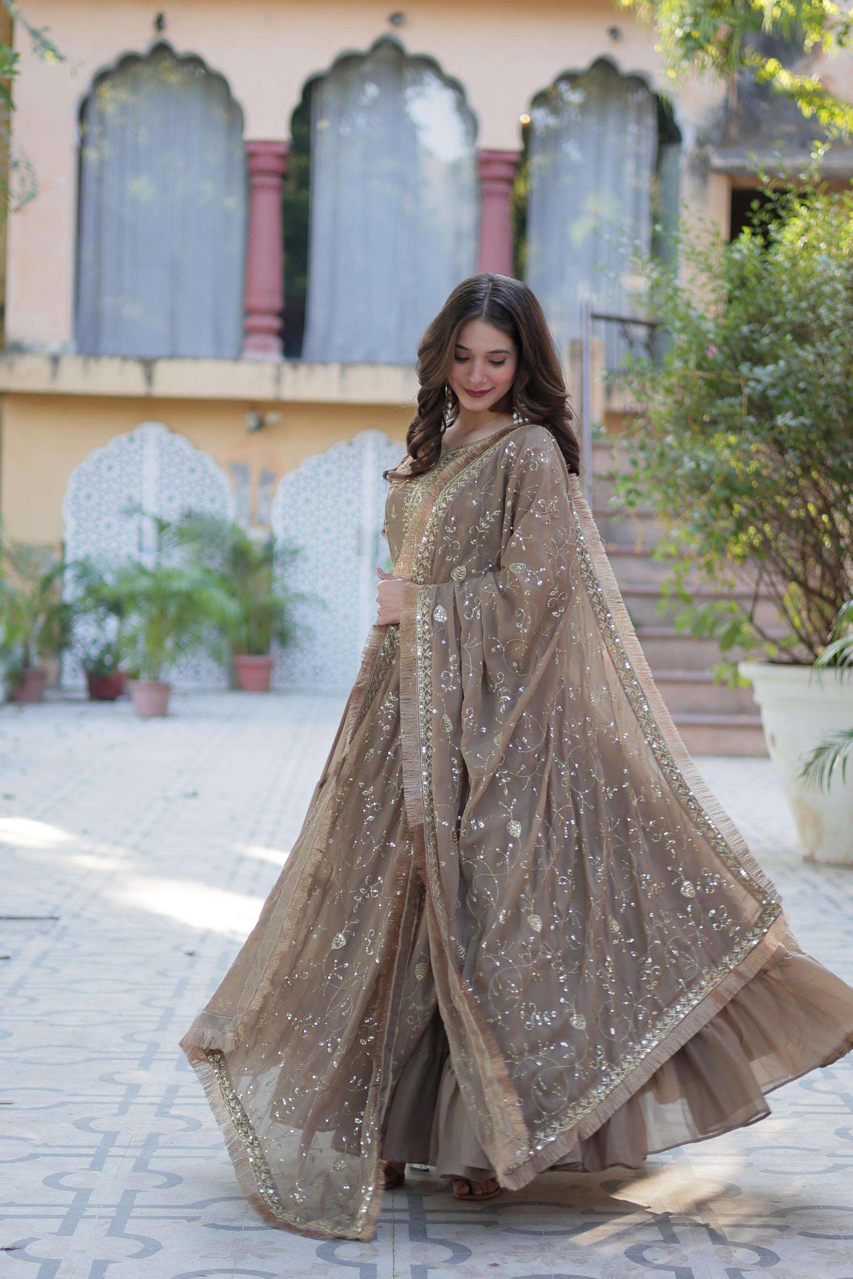 lw 9214 star georgette readymade shop stunning gown with dupatta