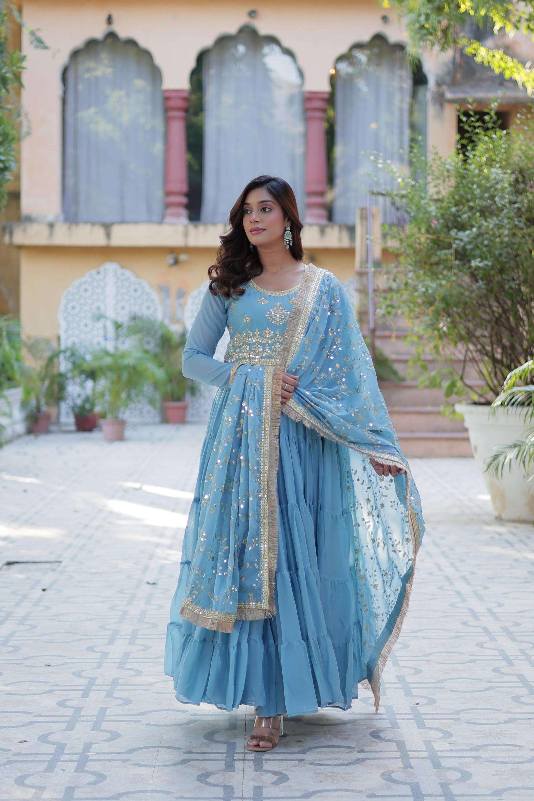 lw 9214 star georgette readymade shop stunning gown with dupatta