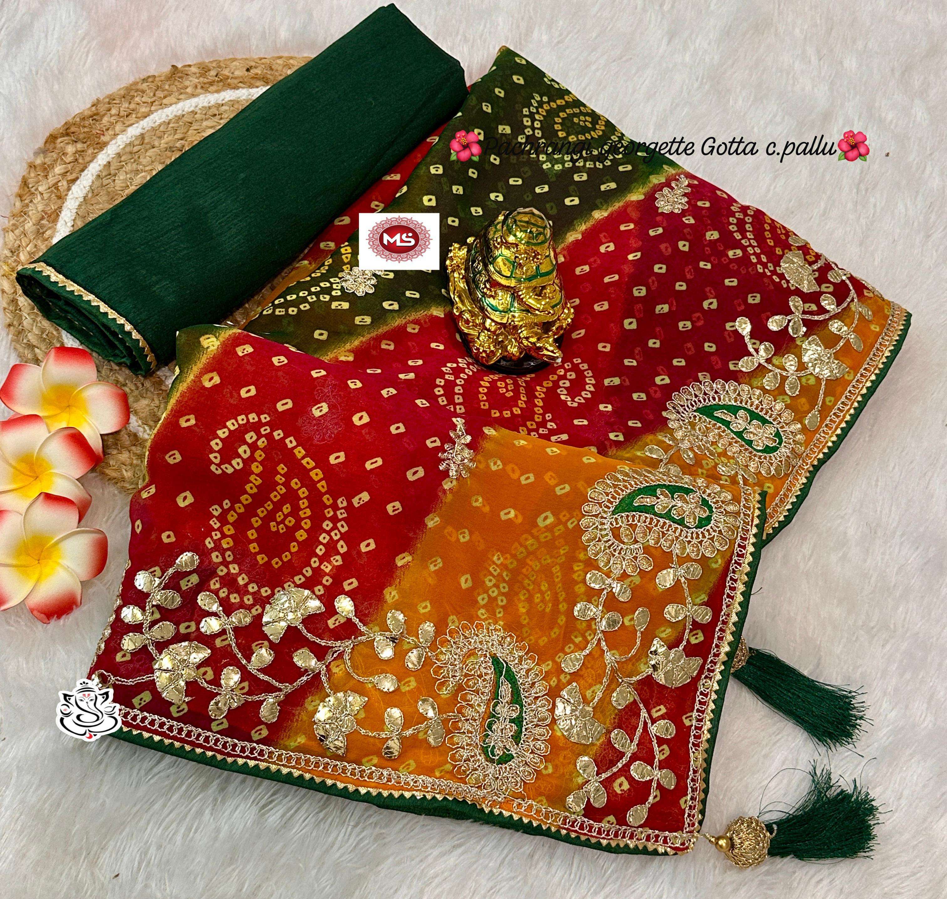MS BRAND blooming pachrangi georget special bandhej pattern sarees