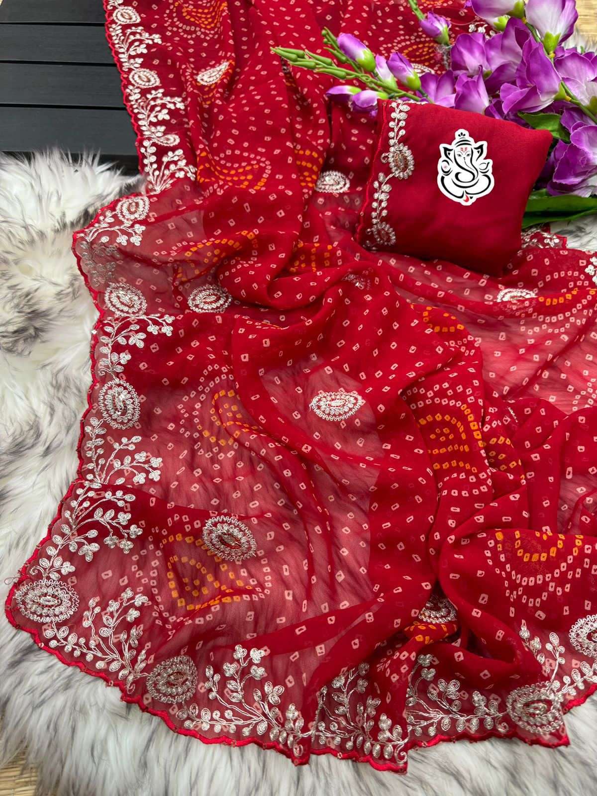 MS BRAND pure georget silk Karwachoth special bandhej pattern sarees