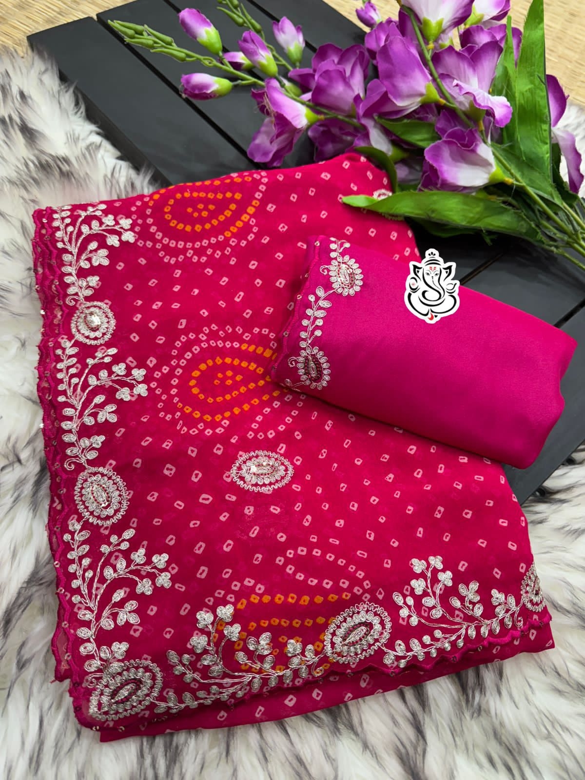 MS BRAND pure georget silk Karwachoth special bandhej pattern sarees