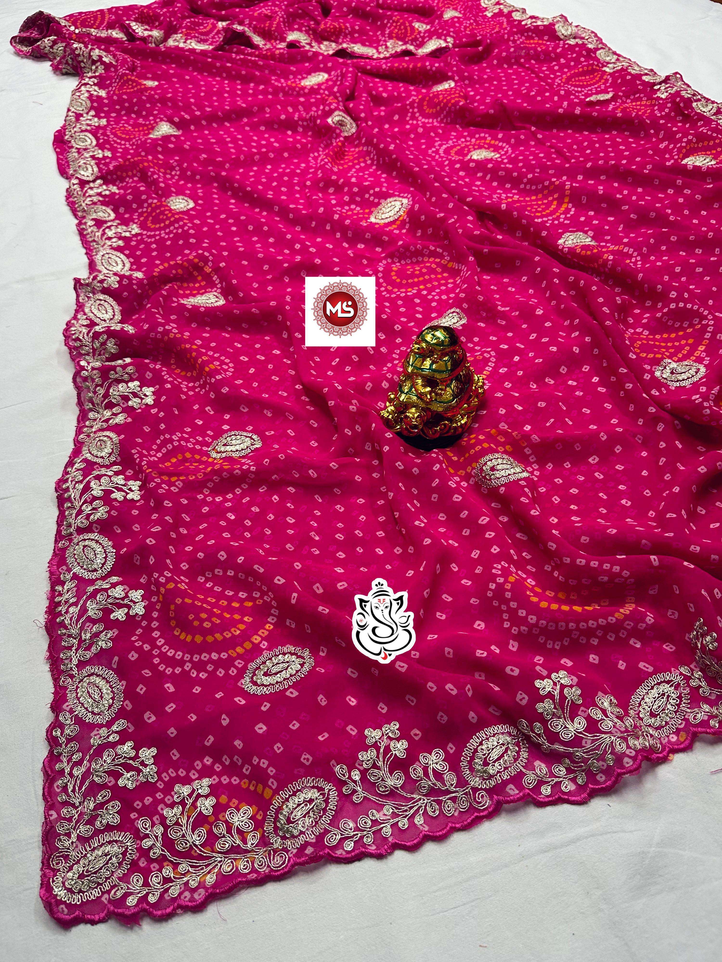 MS BRAND pure georget silk Karwachoth special bandhej pattern sarees