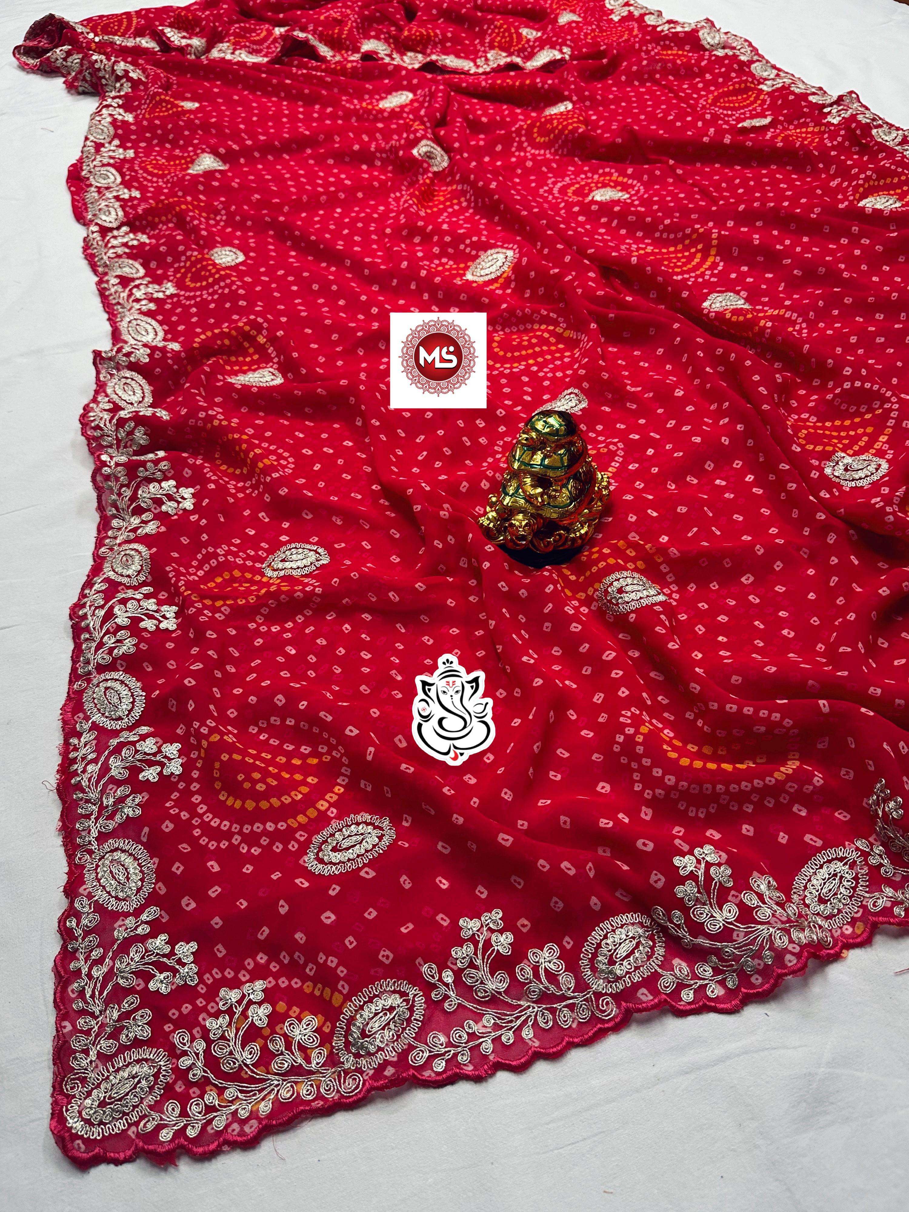 MS BRAND pure georget silk Karwachoth special bandhej pattern sarees