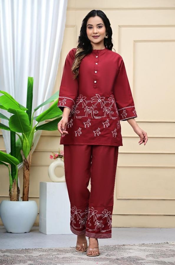 pattern co-ord set of pure cotton full stitched big size combo 2pcs dress