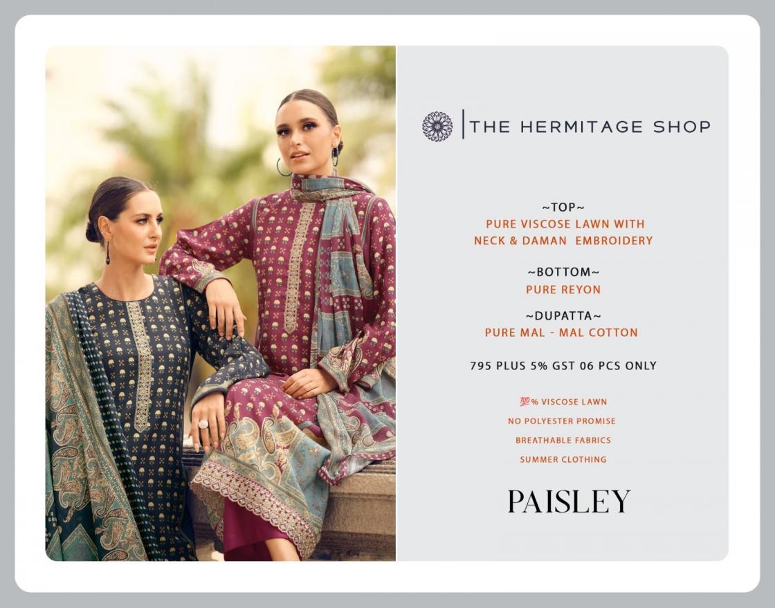 the hermitage shop paisely series 001-006 Pure Viscose Lawn wholesale suit 