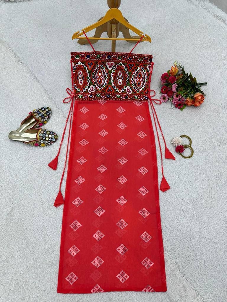5691 Foux gorgette Micro Chinestich work with real mirror work wholesale kurti 