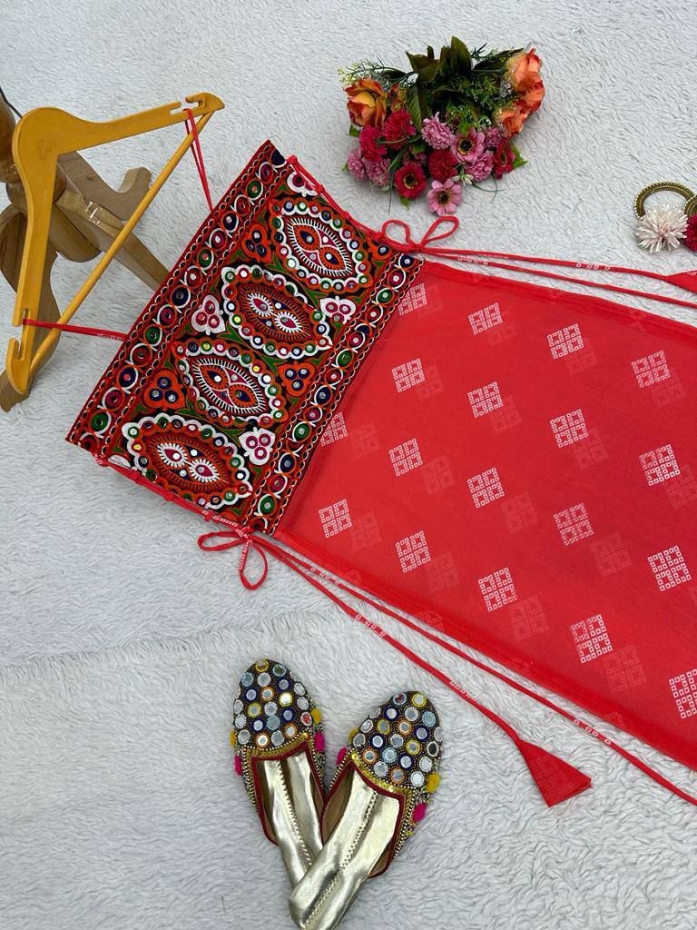 5691 Foux gorgette Micro Chinestich work with real mirror work wholesale kurti 
