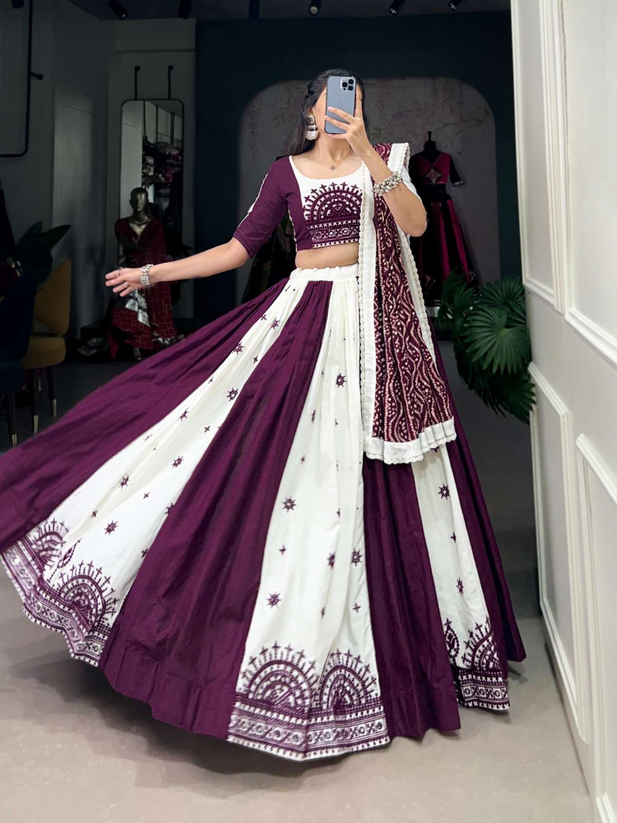 LNB1607WIN Pure Cotton Original Mirror With Gamthi Work wholesale lehenga