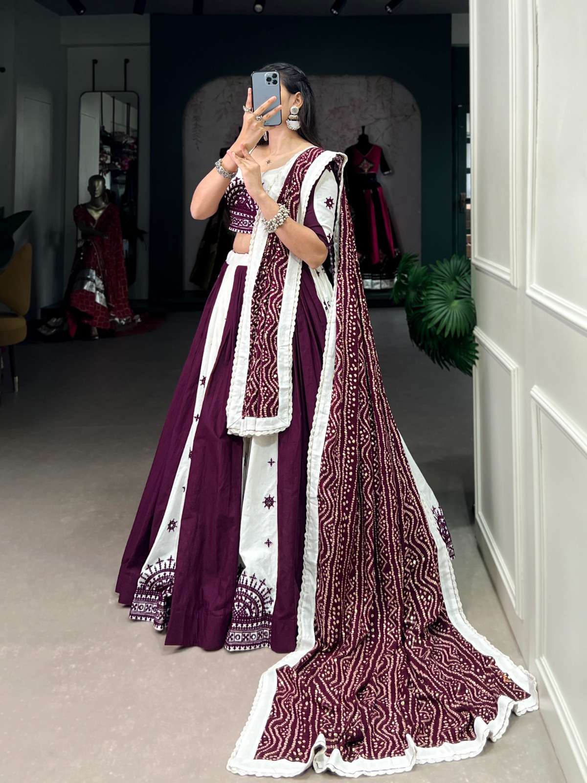 LNB1607WIN Pure Cotton Original Mirror With Gamthi Work wholesale lehenga