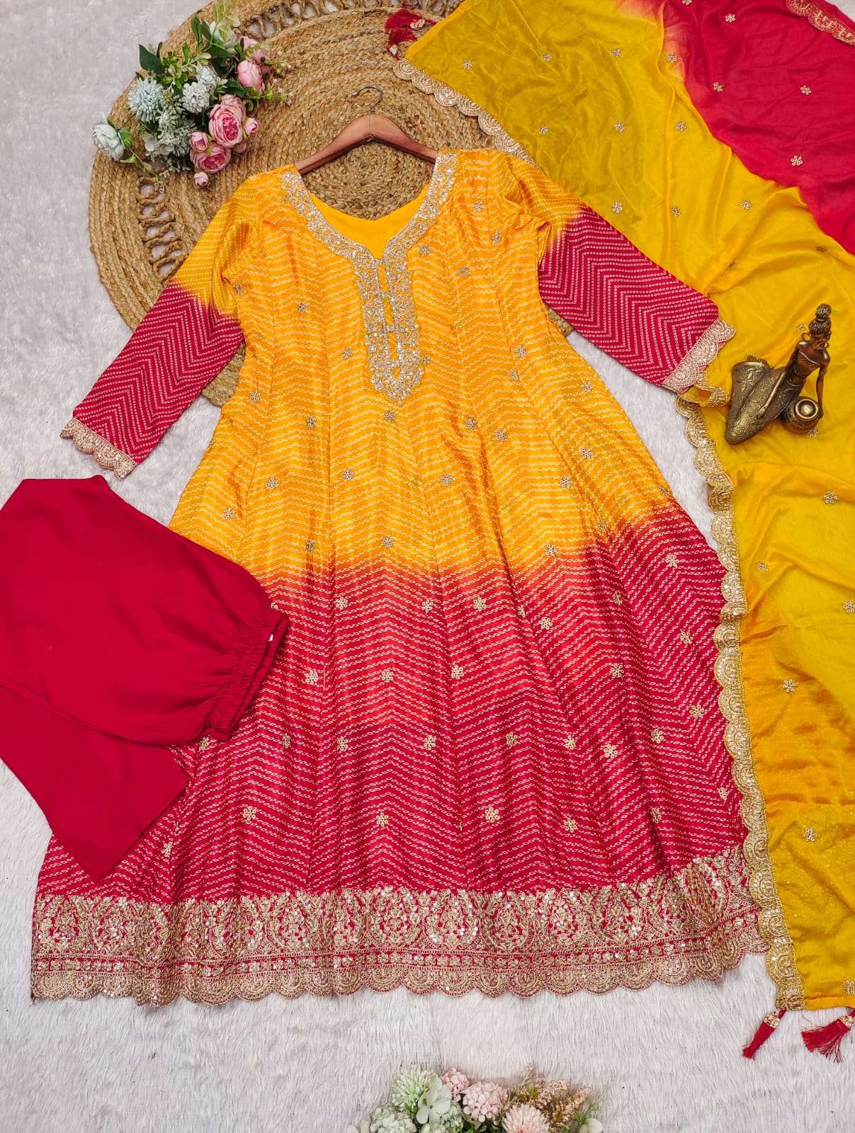 The Color outfit showcases a striking dual-tone or ombre effect wholesale suit 