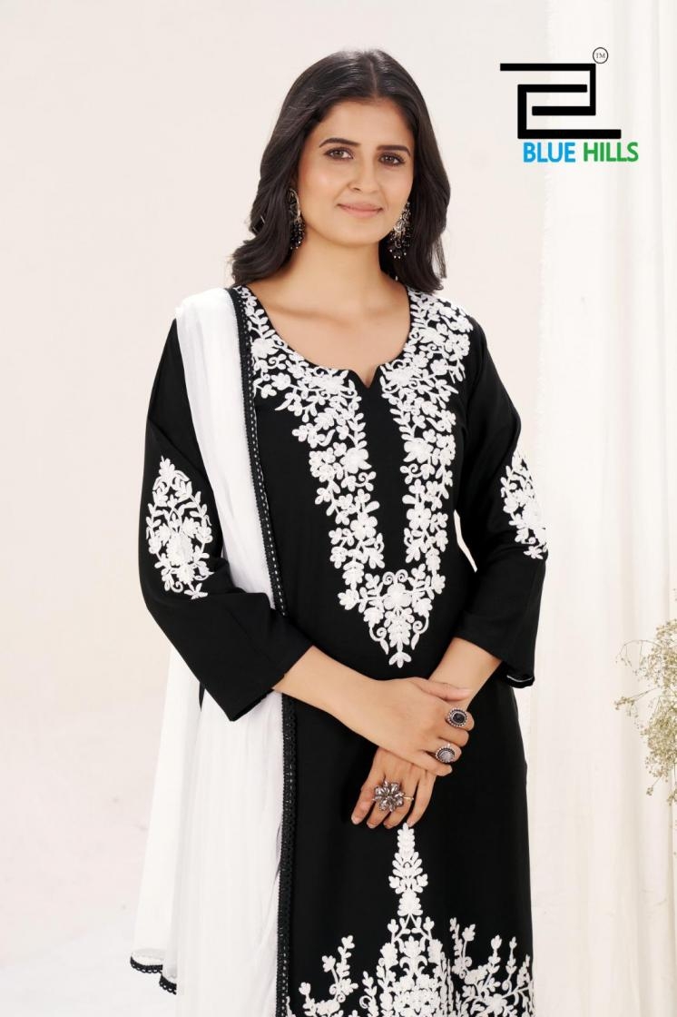 blue hills pearl series 1001 to 1002 classy rayon thread work readymade big size suits in wholesale surat