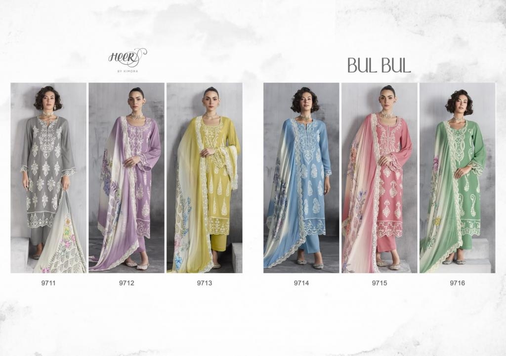 kimora heer bulbul vol 215 series 9711 to 9716 muslin trendy readymade big size suit in wholesale surat