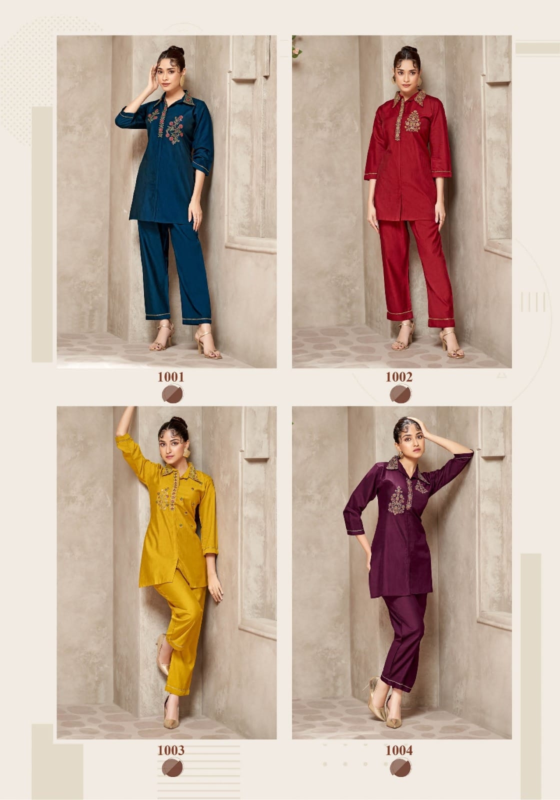 Mayur Aneri Vol-1 series 1001 to 1006 Heavy Vertican Silk Fabric With Heavy Embroidery readymade Cord Set in wholesale surat