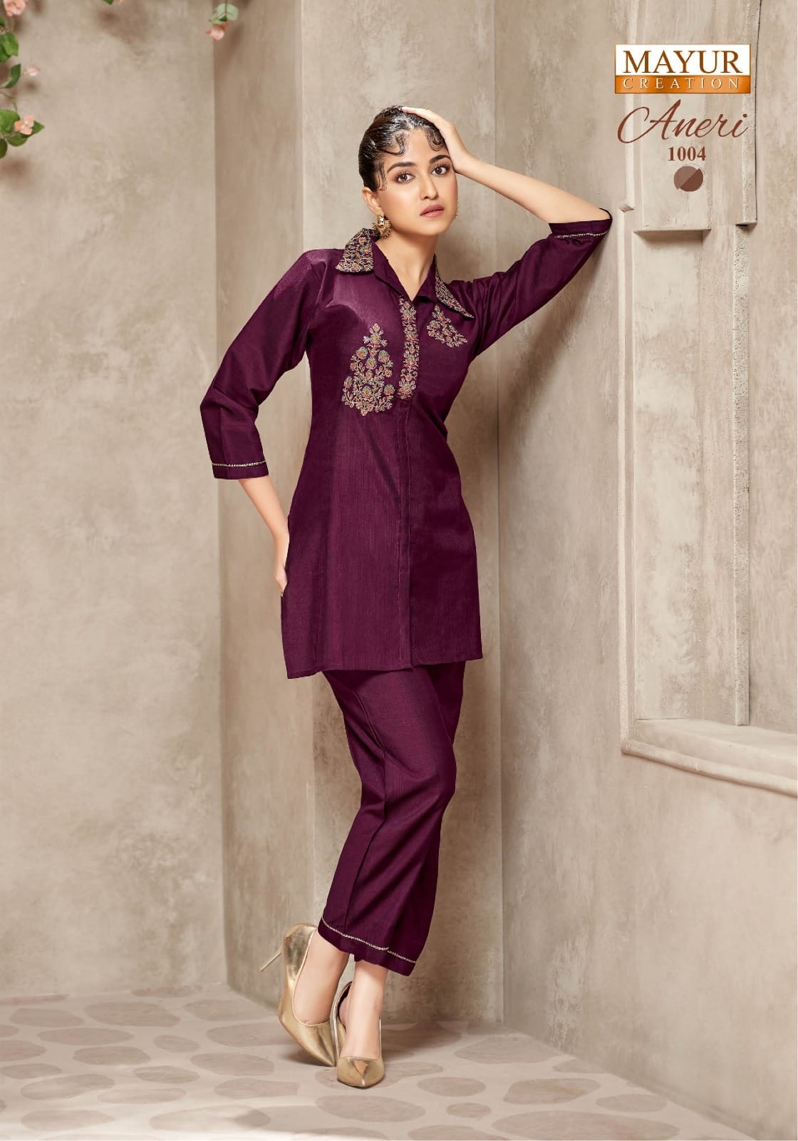 Mayur Aneri Vol-1 series 1001 to 1006 Heavy Vertican Silk Fabric With Heavy Embroidery readymade Cord Set in wholesale surat