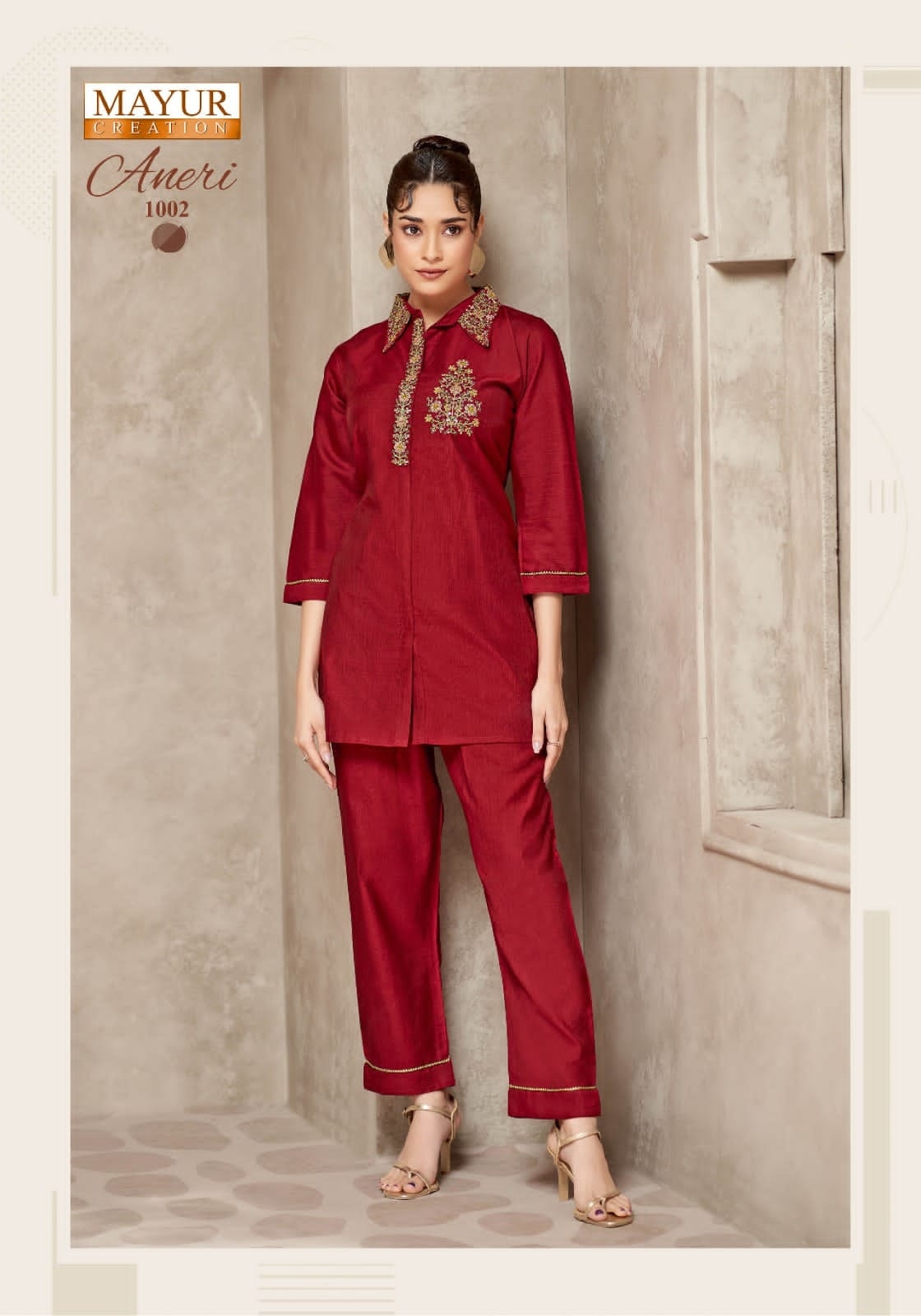Mayur Aneri Vol-1 series 1001 to 1006 Heavy Vertican Silk Fabric With Heavy Embroidery readymade Cord Set in wholesale surat