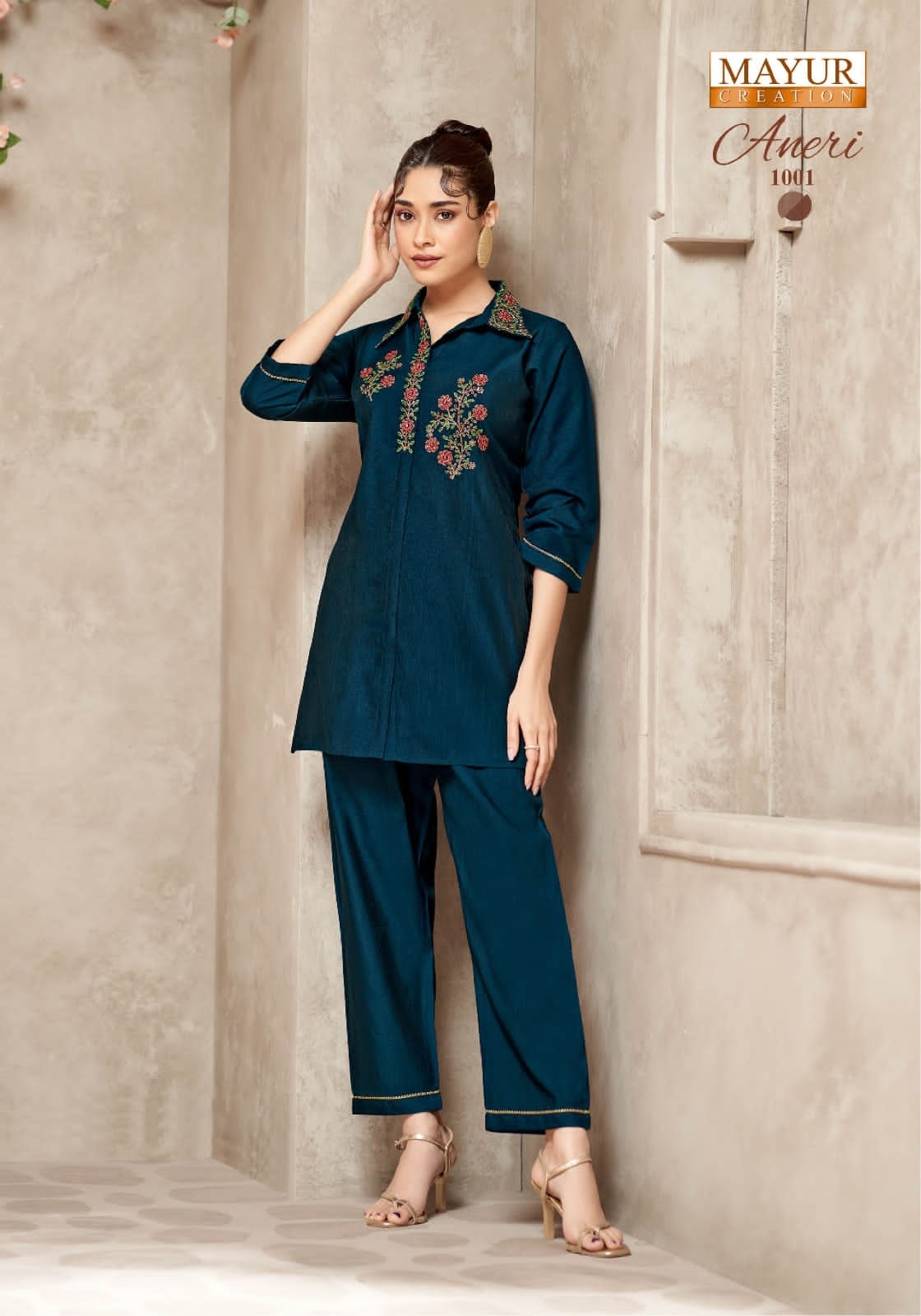 Mayur Aneri Vol-1 series 1001 to 1006 Heavy Vertican Silk Fabric With Heavy Embroidery readymade Cord Set in wholesale surat