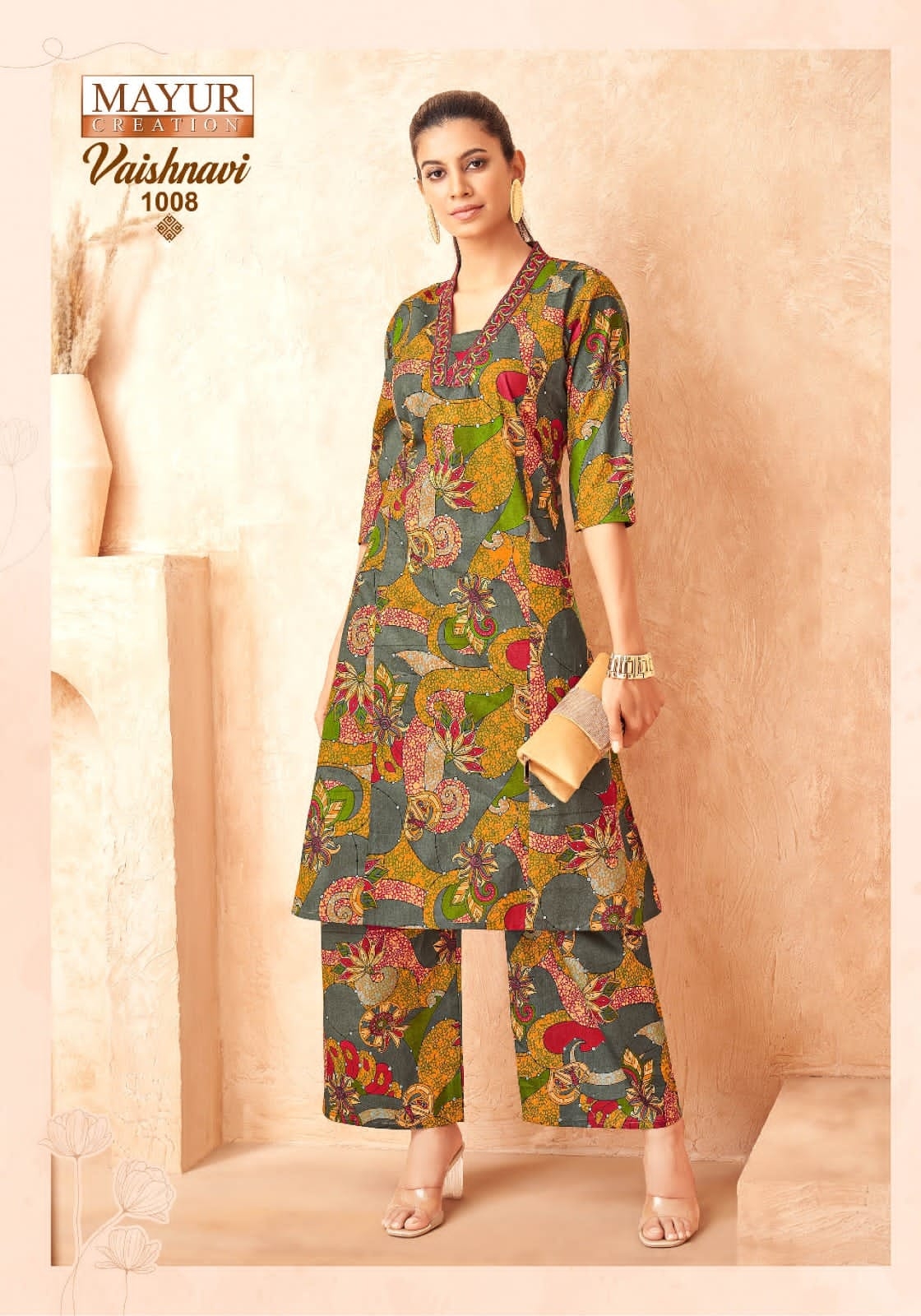 Mayur Vaishnavi Vol-1 series 1001 to 1008 Heavy Poplin Cotton Printed Long A-Line Cord Set in wholesale surat