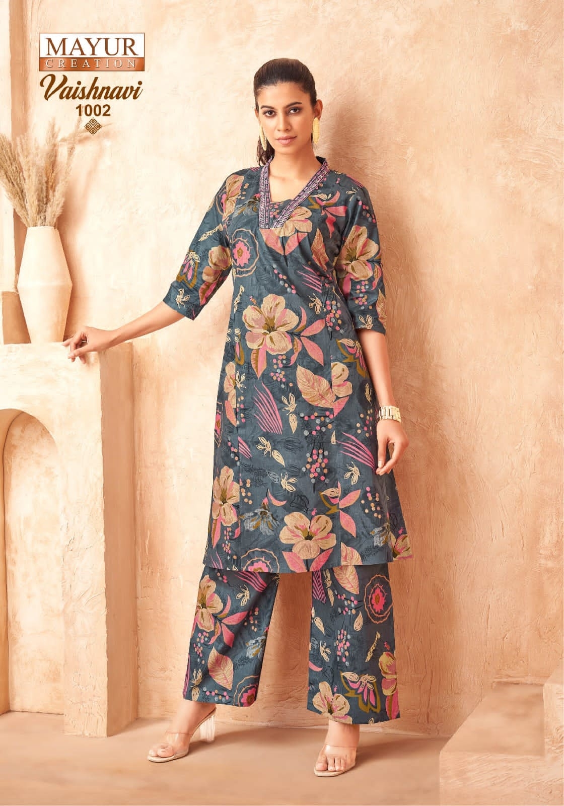 Mayur Vaishnavi Vol-1 series 1001 to 1008 Heavy Poplin Cotton Printed Long A-Line Cord Set in wholesale surat