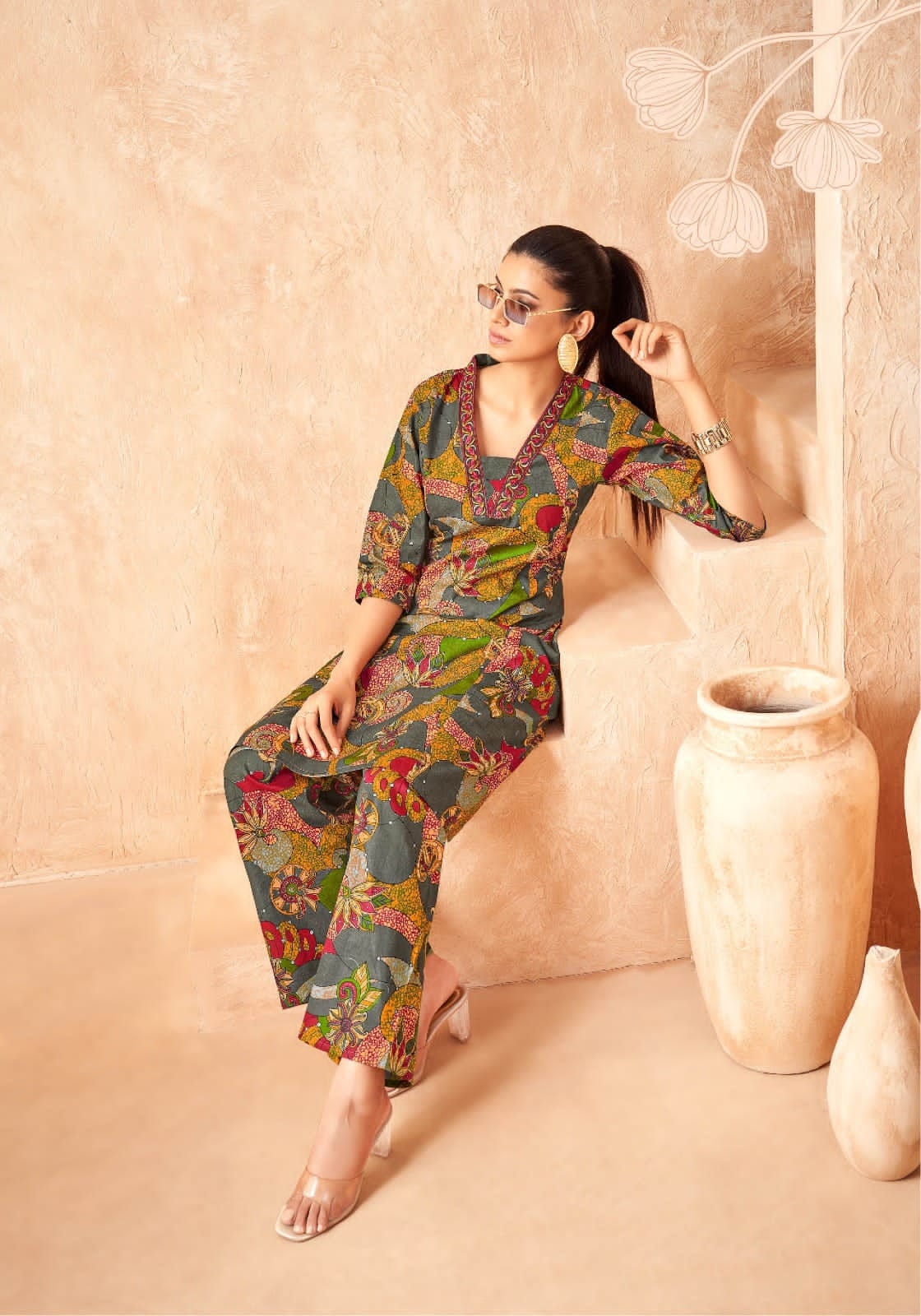 Mayur Vaishnavi Vol-1 series 1001 to 1008 Heavy Poplin Cotton Printed Long A-Line Cord Set in wholesale surat