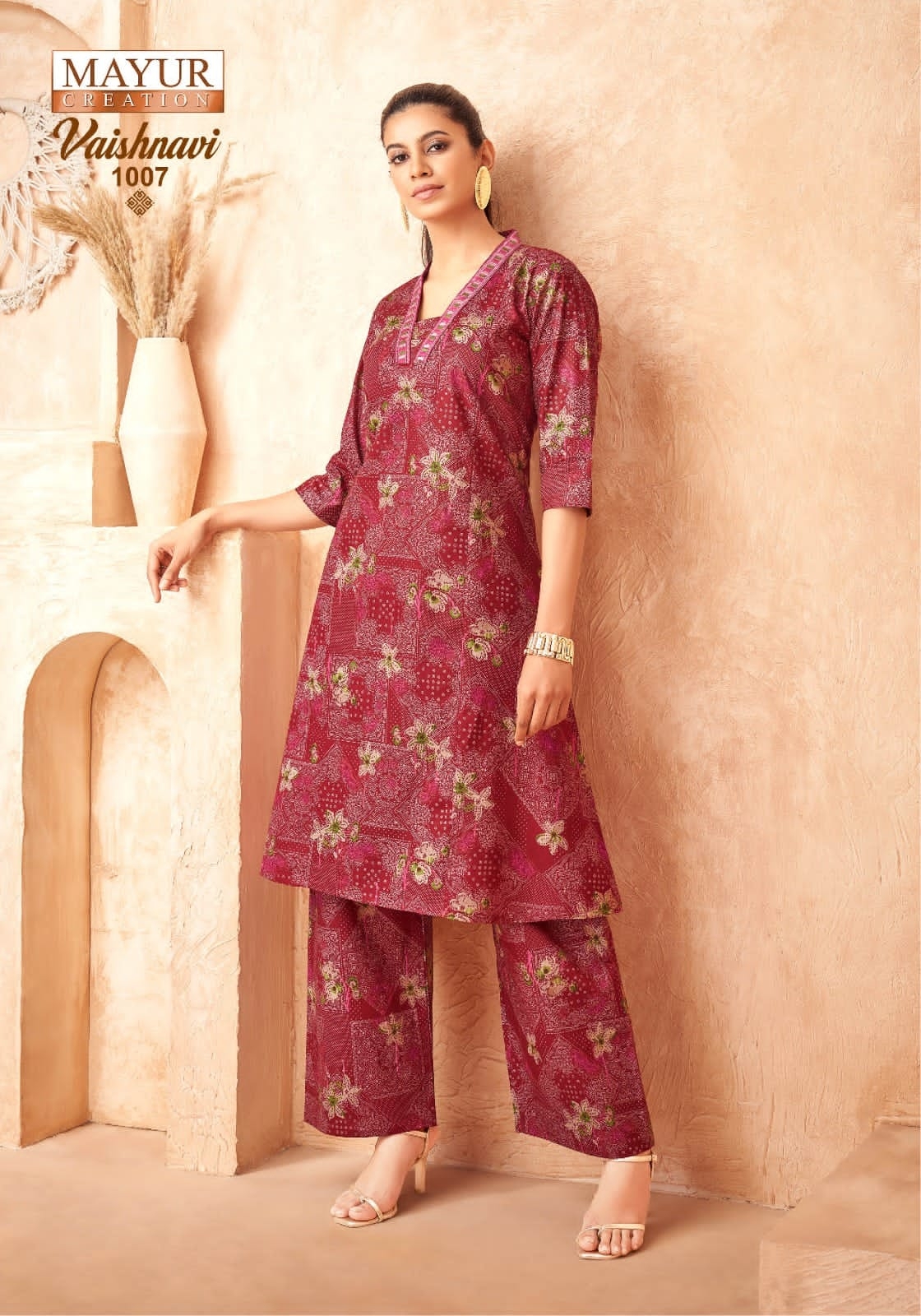Mayur Vaishnavi Vol-1 series 1001 to 1008 Heavy Poplin Cotton Printed Long A-Line Cord Set in wholesale surat