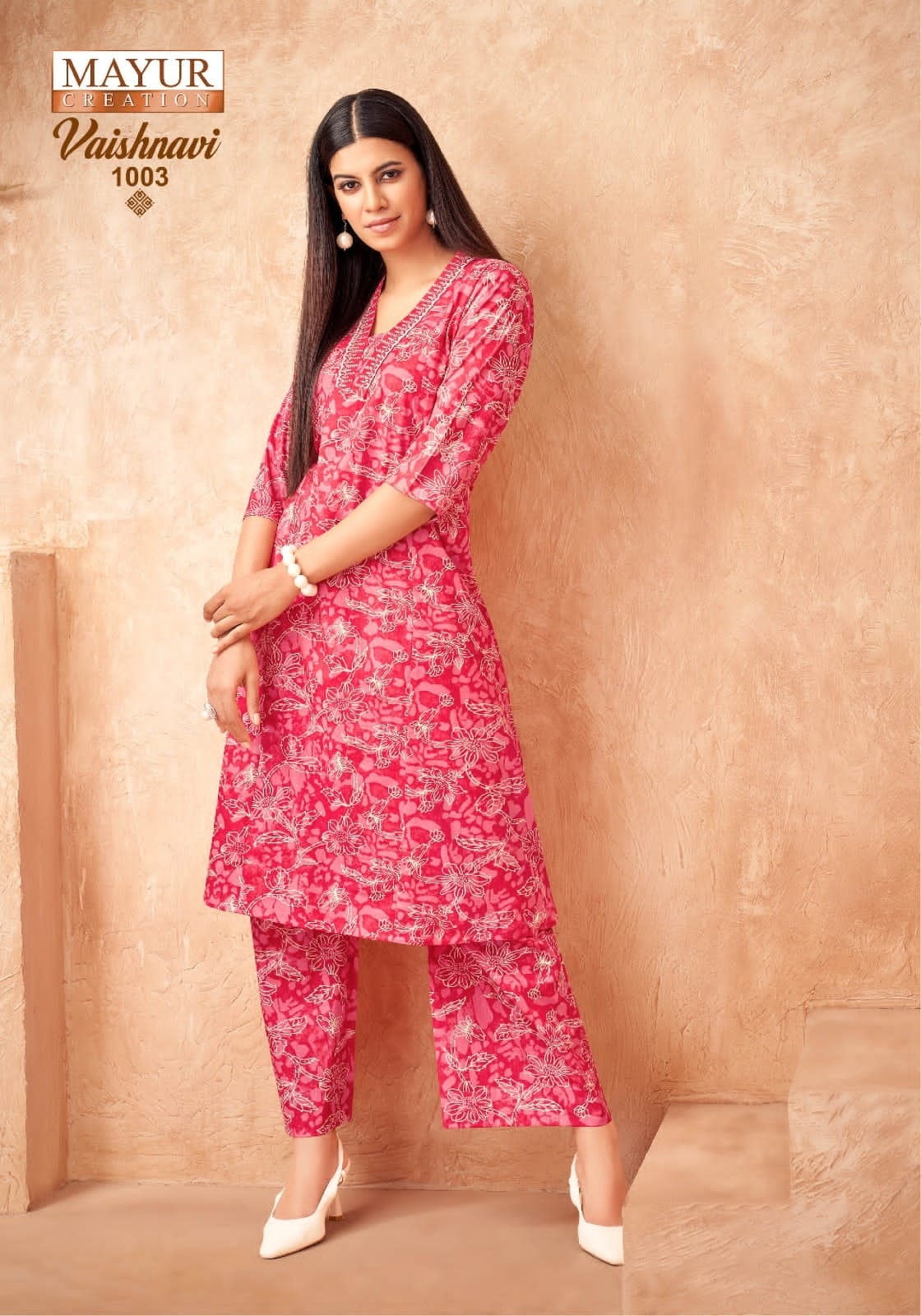 Mayur Vaishnavi Vol-1 series 1001 to 1008 Heavy Poplin Cotton Printed Long A-Line Cord Set in wholesale surat