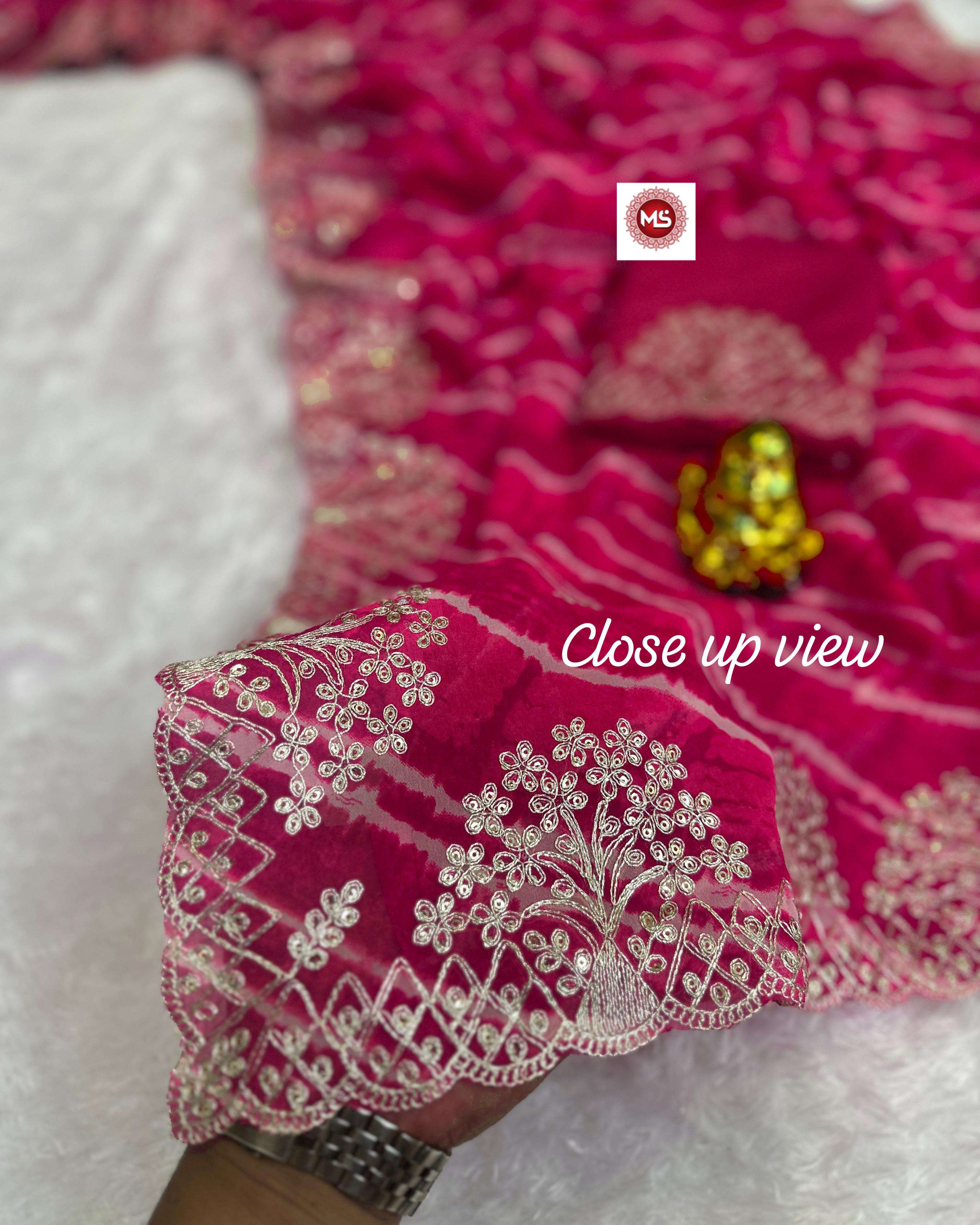 MS BRAND present pure blooming c by c georget silk lehriya pattern saree in wholesale surat