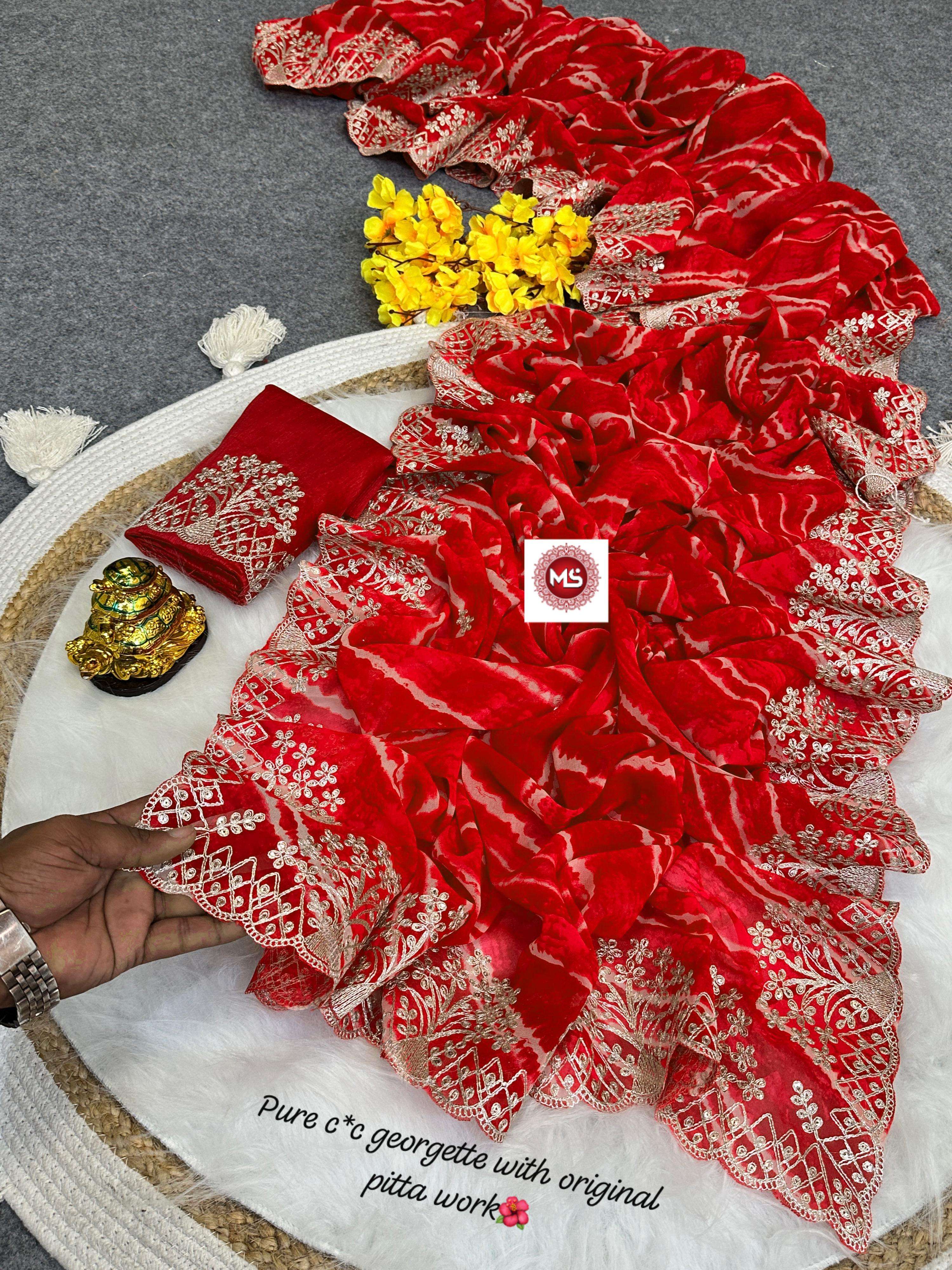 MS BRAND present pure blooming c by c georget silk lehriya pattern saree in wholesale surat