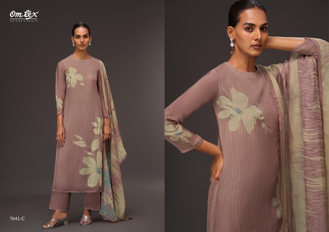 omtex color canvas series 7641 A to D organza gorgeous look salwar kameez in wholesale surat