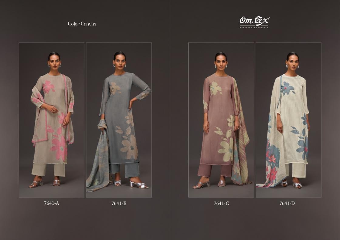 omtex color canvas series 7641 A to D organza gorgeous look salwar kameez in wholesale surat