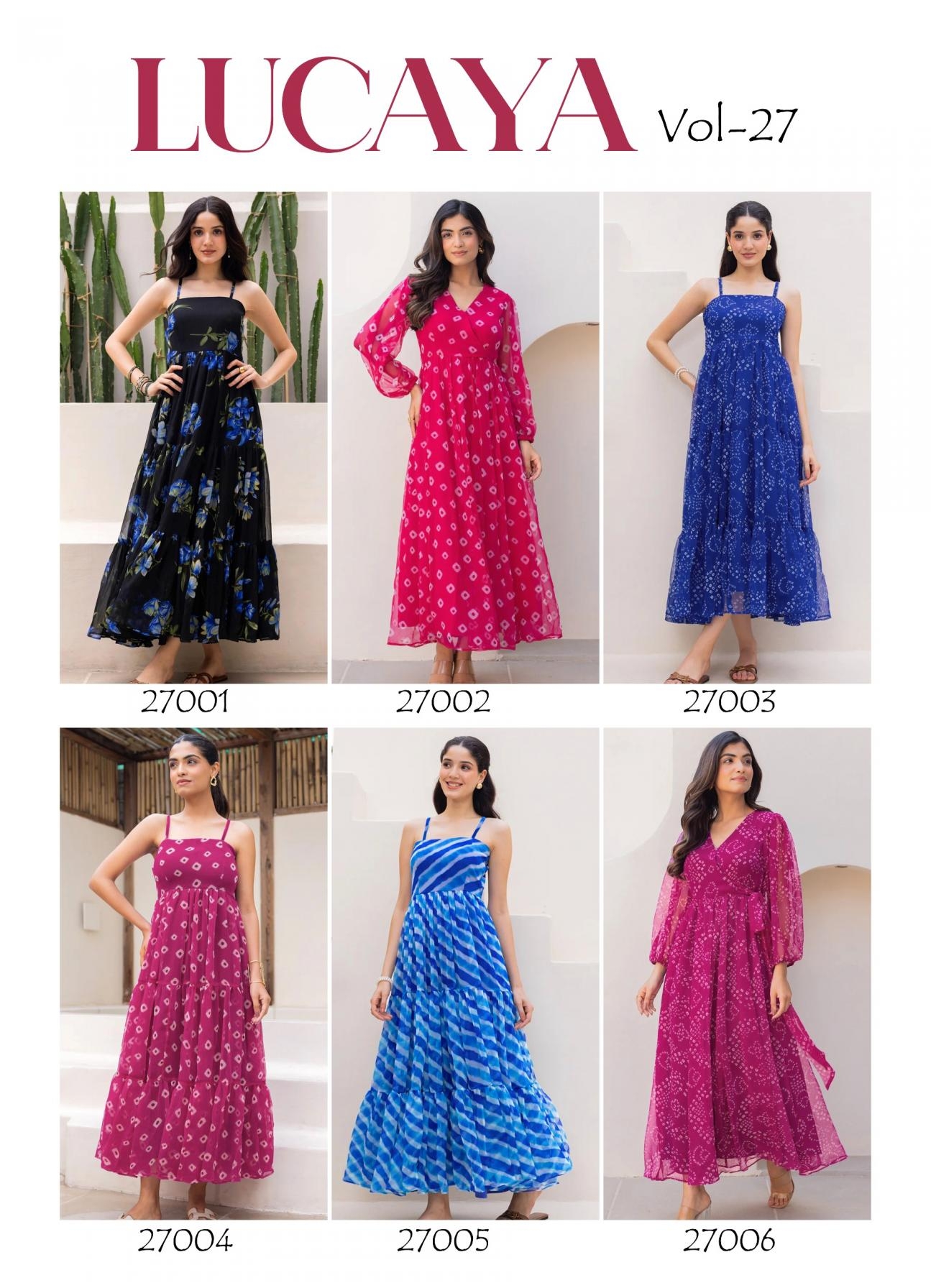 pr clothing lucaya vol 27 faux georgette readymade plus size unique gowns in wholesale surat