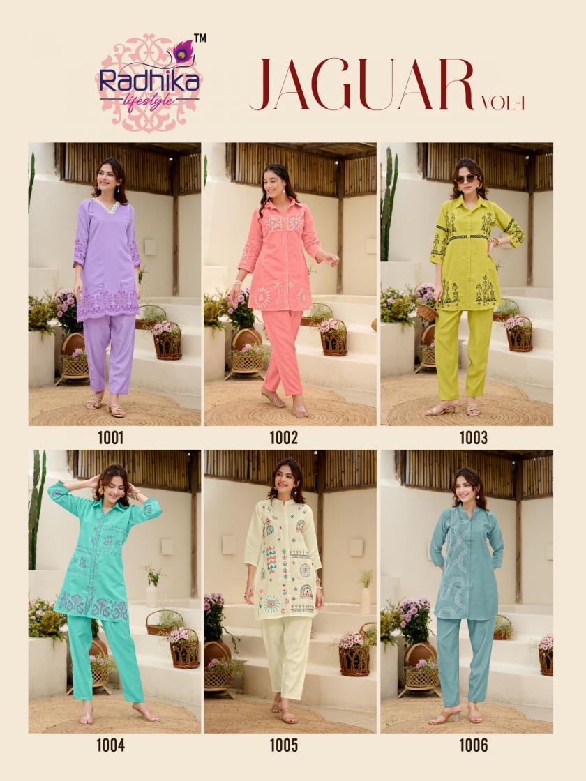 radhika lifestyle jaguar vol 1 series 1001 to 1006 vertican readymade plus size combo co-ord set in wholesale surat