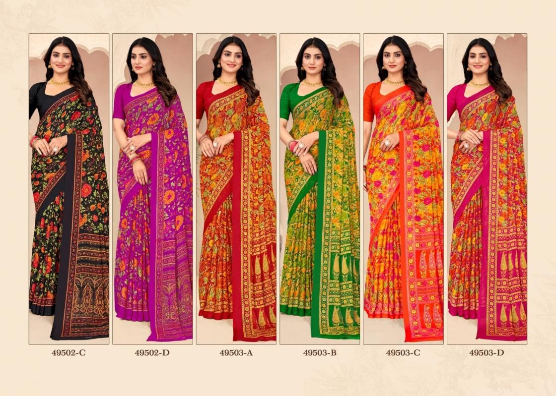 ruchi star chiffon vol 205 series 49501 A to 49503 D sarees chiffon uniform type saree in wholesale surat