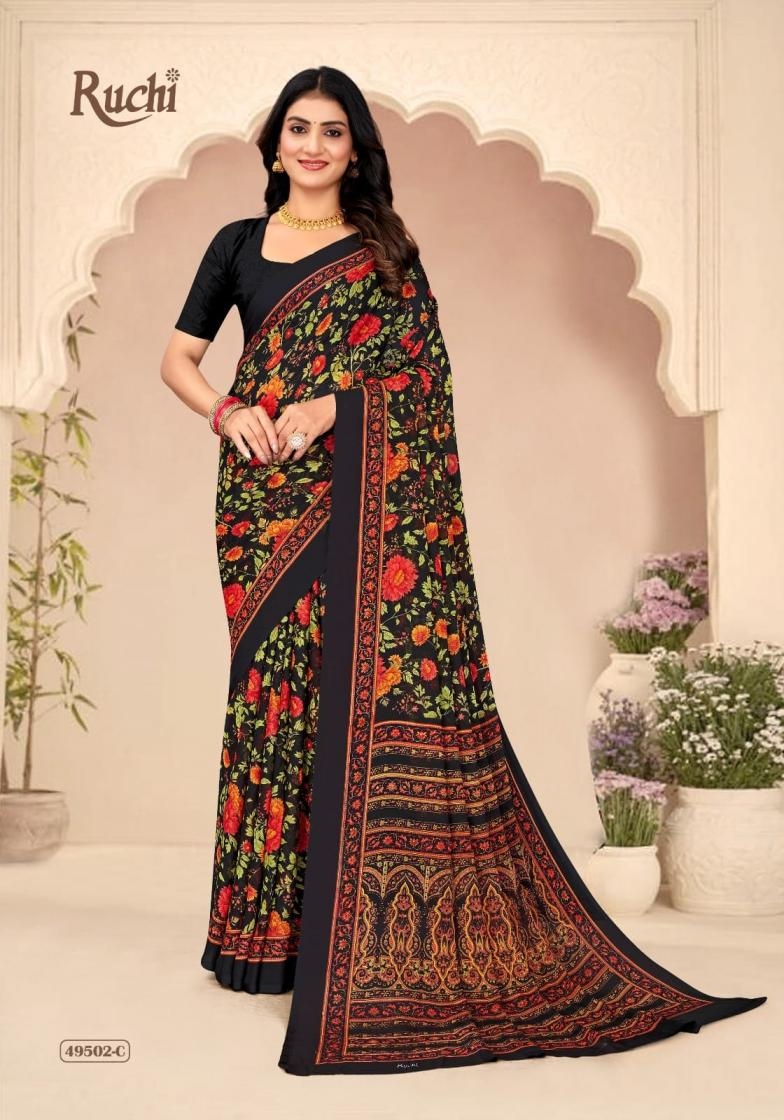 ruchi star chiffon vol 205 series 49501 A to 49503 D sarees chiffon uniform type saree in wholesale surat
