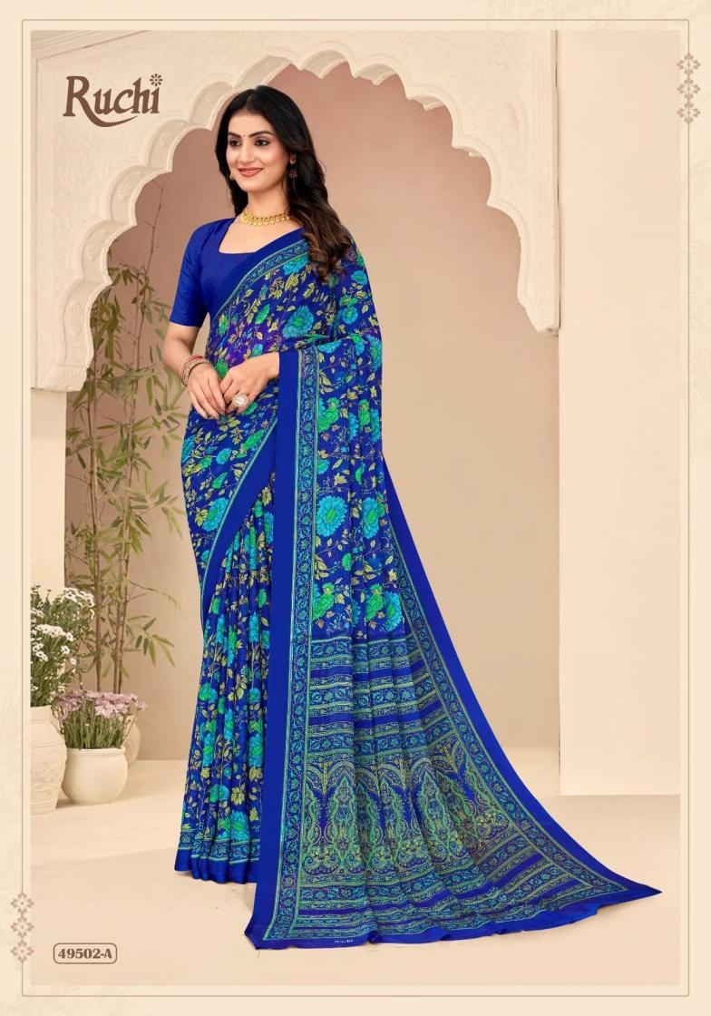 ruchi star chiffon vol 205 series 49501 A to 49503 D sarees chiffon uniform type saree in wholesale surat