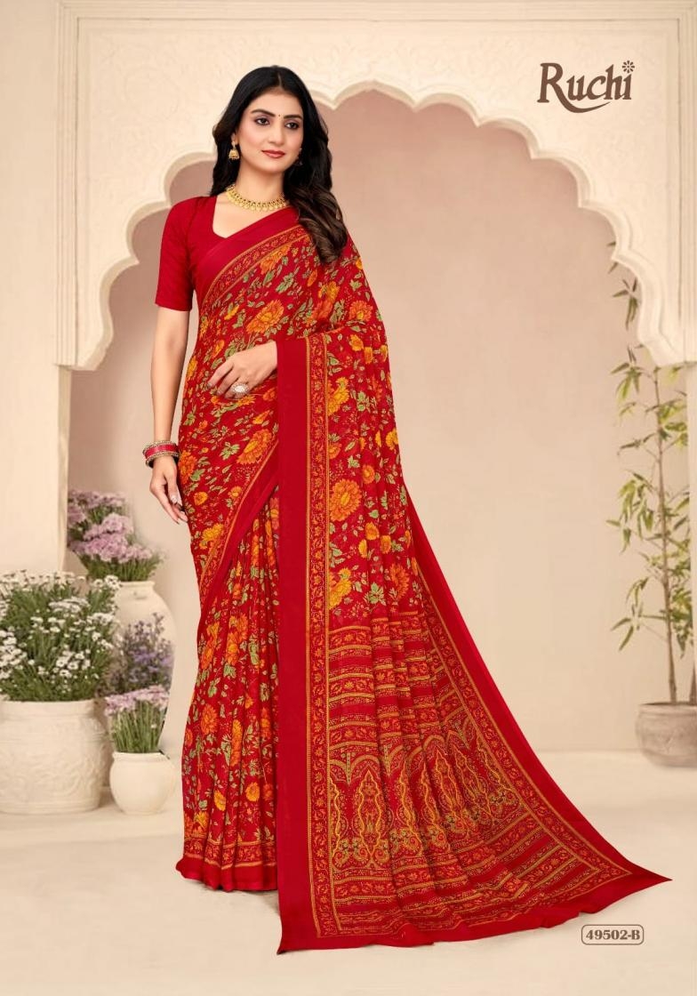 ruchi star chiffon vol 205 series 49501 A to 49503 D sarees chiffon uniform type saree in wholesale surat