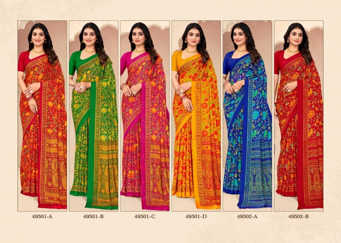 ruchi star chiffon vol 205 series 49501 A to 49503 D sarees chiffon uniform type saree in wholesale surat