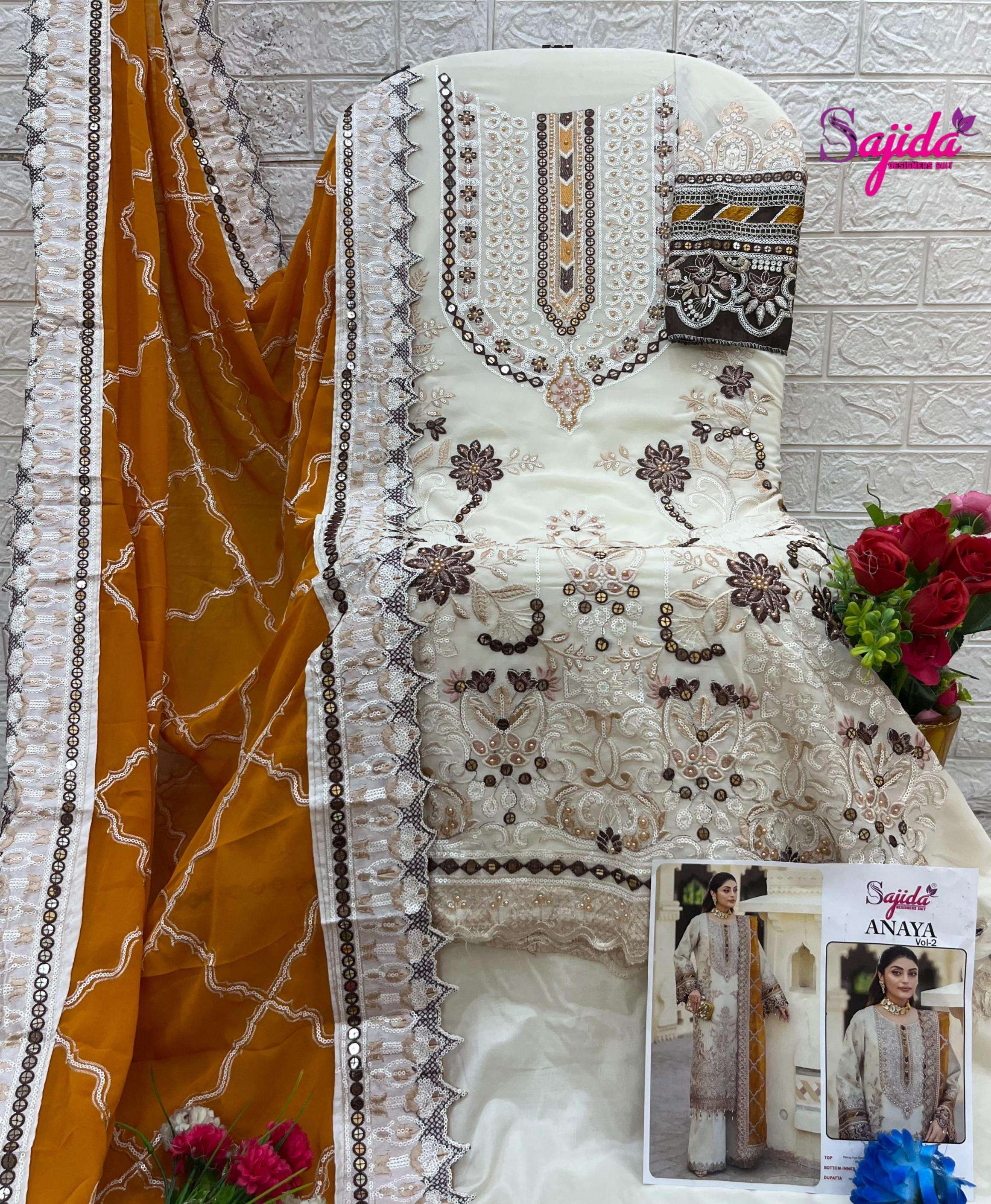 sajida designer anaya vol 2 series 1051 to 1053 readymade georgette pakistani plus size suit in wholesale surat