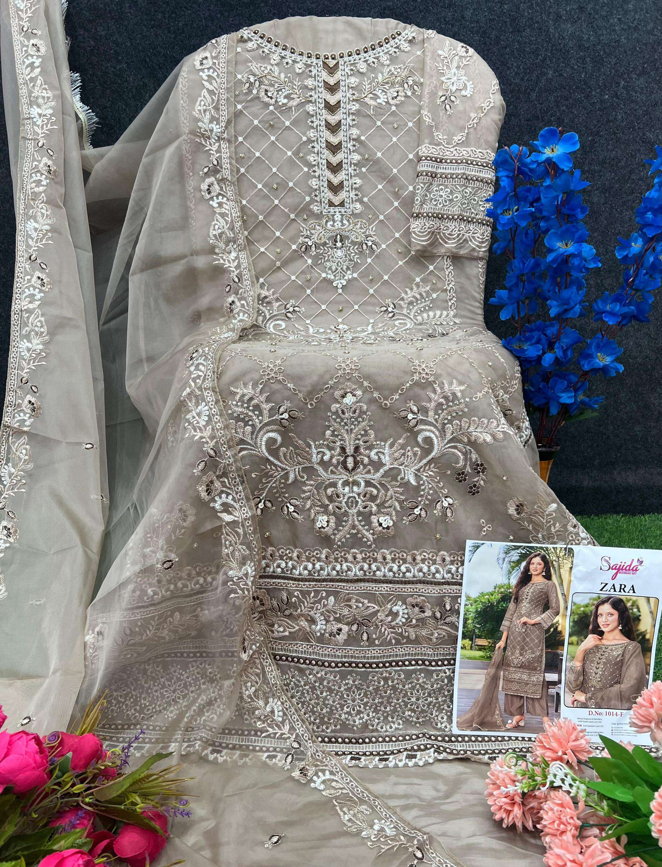 sajida designer zara 1014 efgh organza pakistani readymade plus size suit in wholesale surat