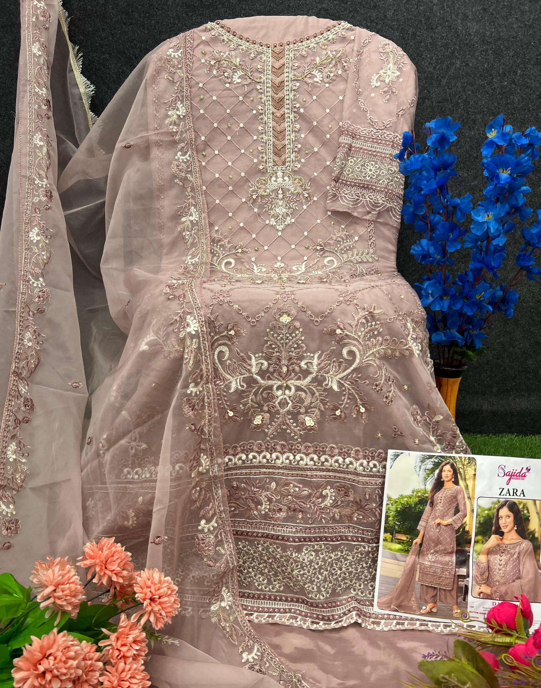sajida designer zara 1014 efgh organza pakistani readymade plus size suit in wholesale surat