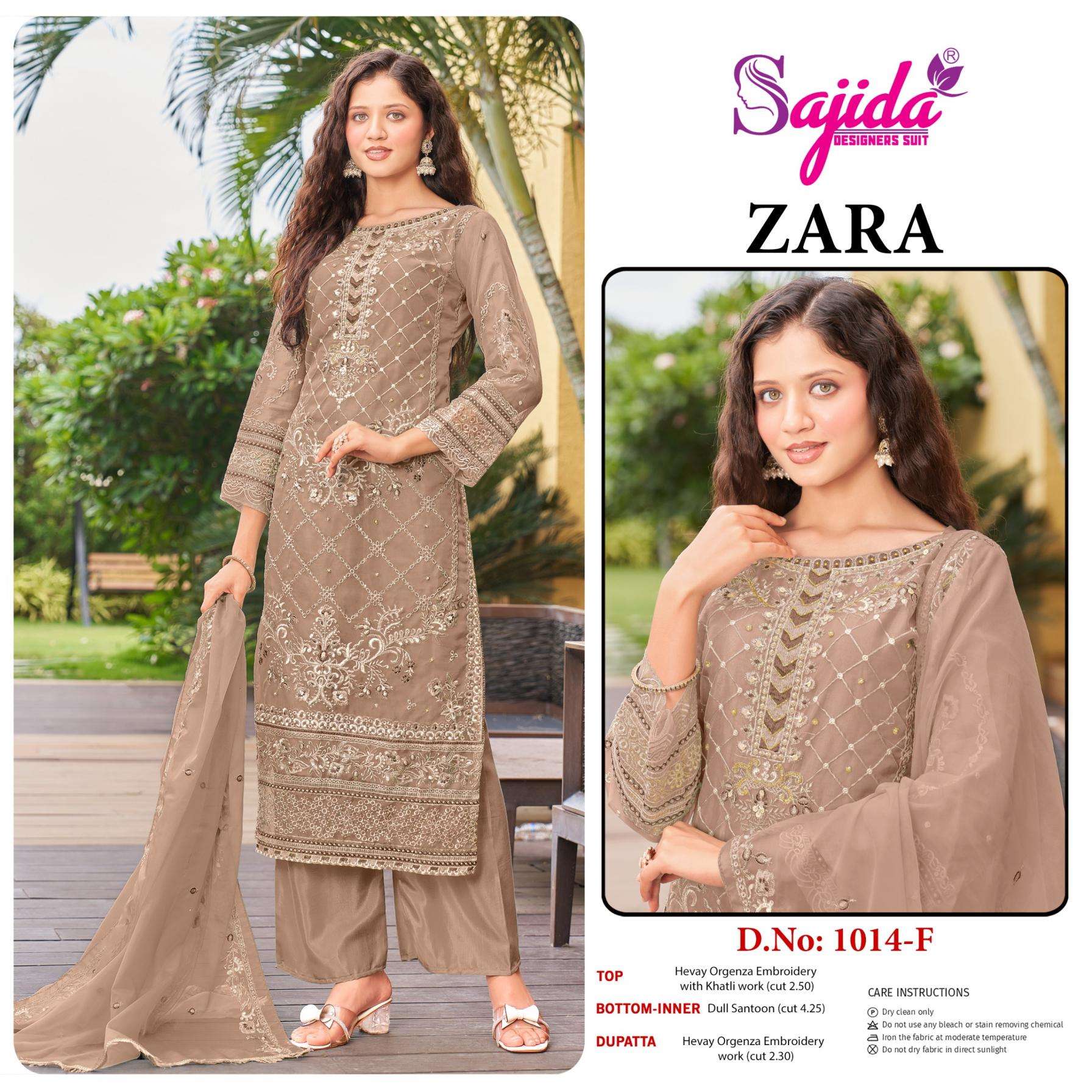 sajida designer zara 1014 efgh organza pakistani readymade plus size suit in wholesale surat