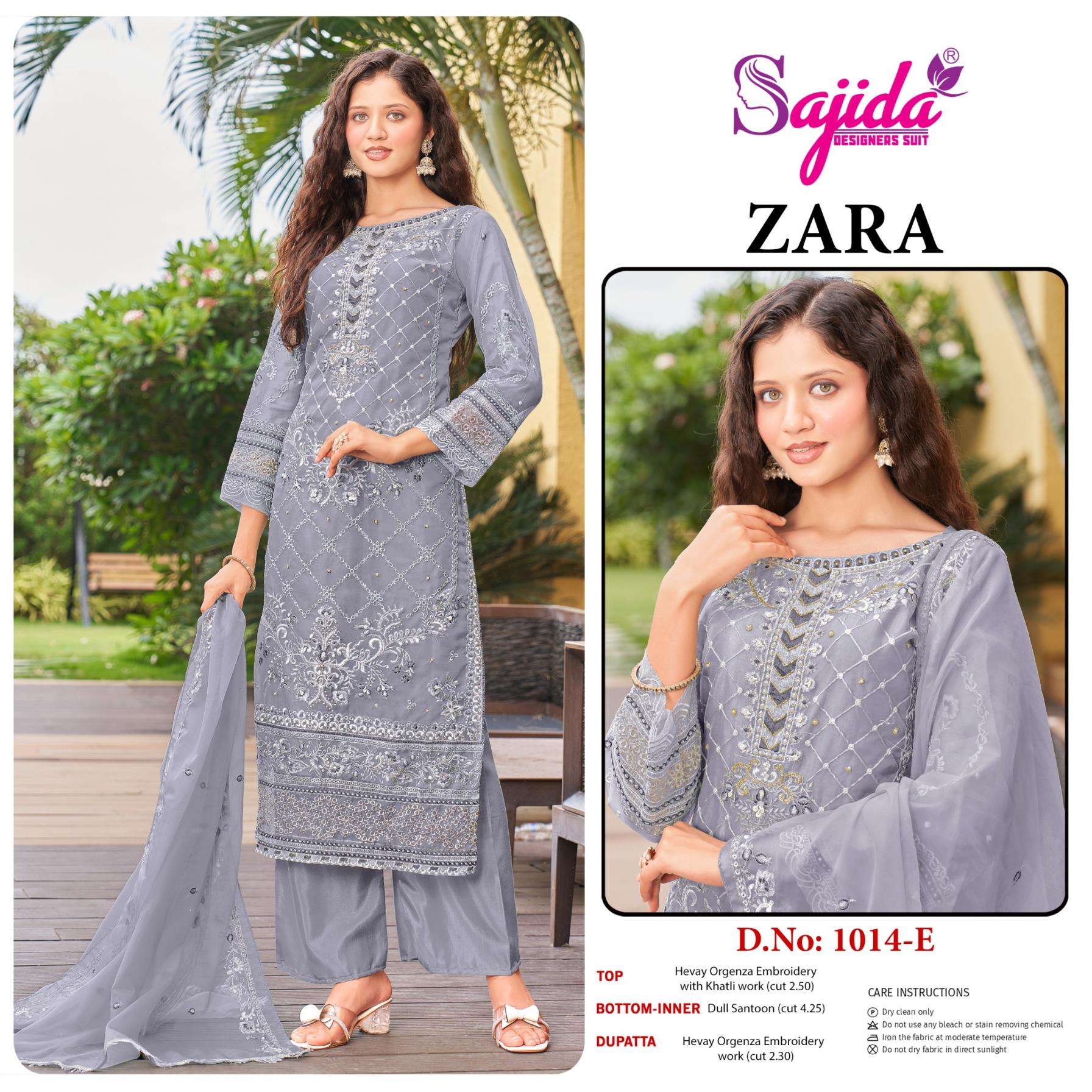 sajida designer zara 1014 efgh organza pakistani readymade plus size suit in wholesale surat