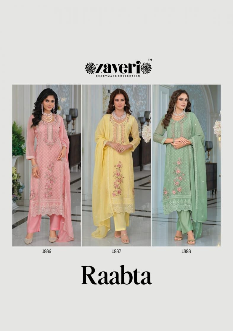 zaveri raabta series 1886 to 1888 organza shop trendy readymade salwar kameez in wholesale surat
