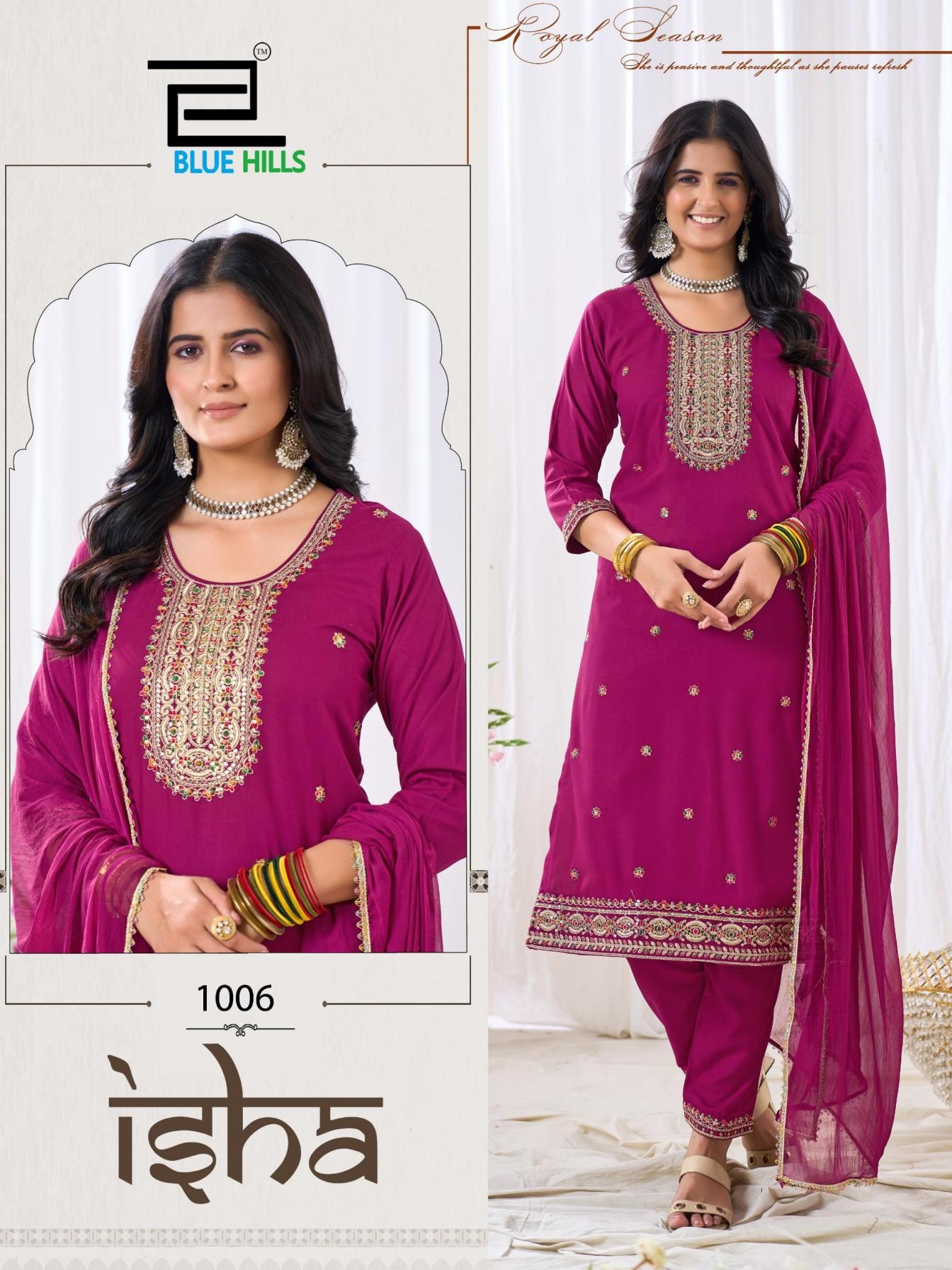 blue hills isha series 1001 to 1006 rayon dori sequence readymade stylish big size salwar suit in wholesale surat