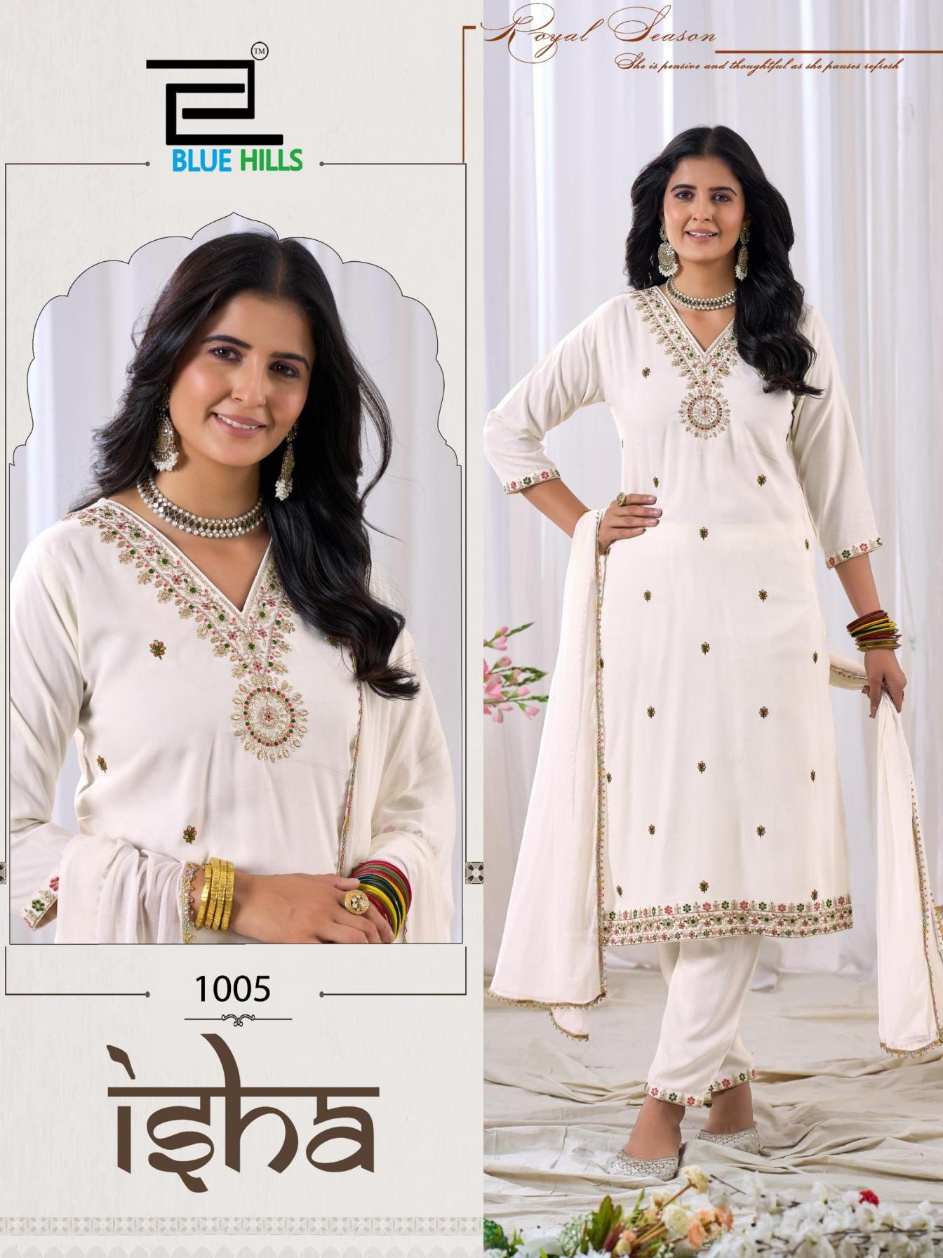 blue hills isha series 1001 to 1006 rayon dori sequence readymade stylish big size salwar suit in wholesale surat