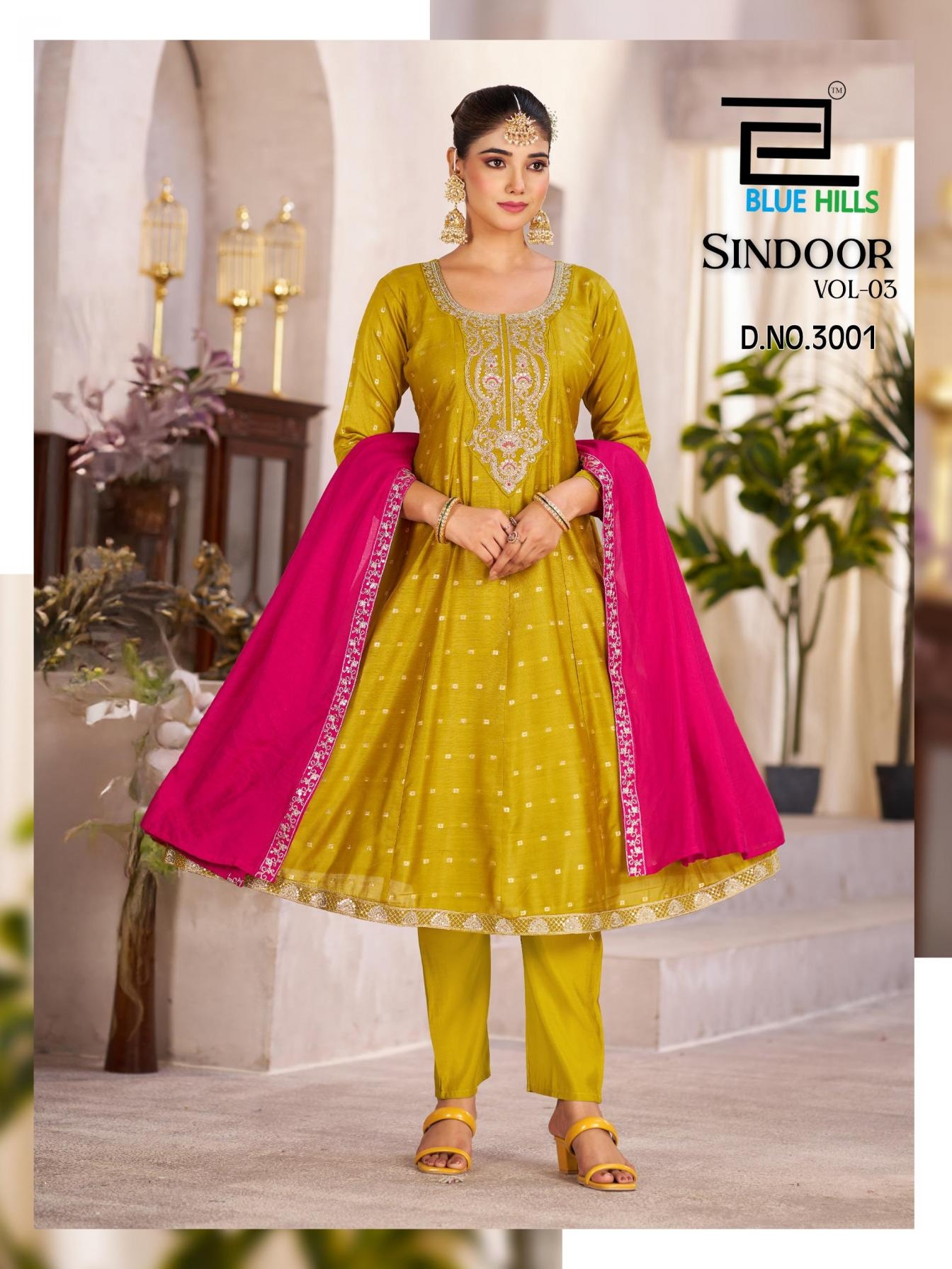 blue hills sindoor vol 3 series 3001 to 3004 elegant style chanderi readymade plus size suit in wholesale surat