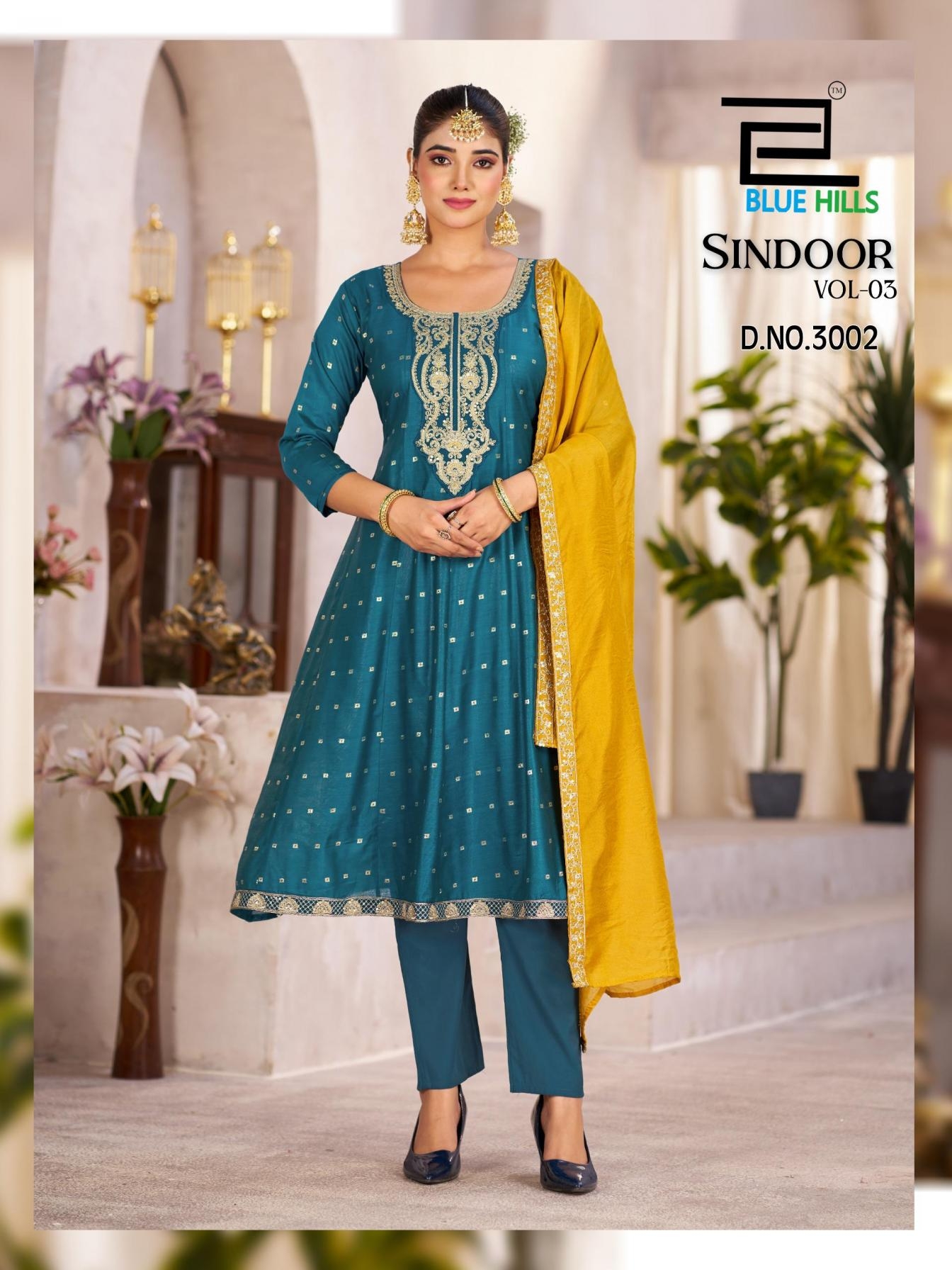 blue hills sindoor vol 3 series 3001 to 3004 elegant style chanderi readymade plus size suit in wholesale surat