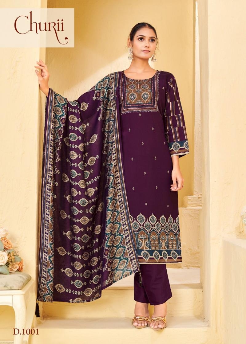 churii coral bells series 1001 to 1004 readymade viscose silk combo suit in wholesale surat