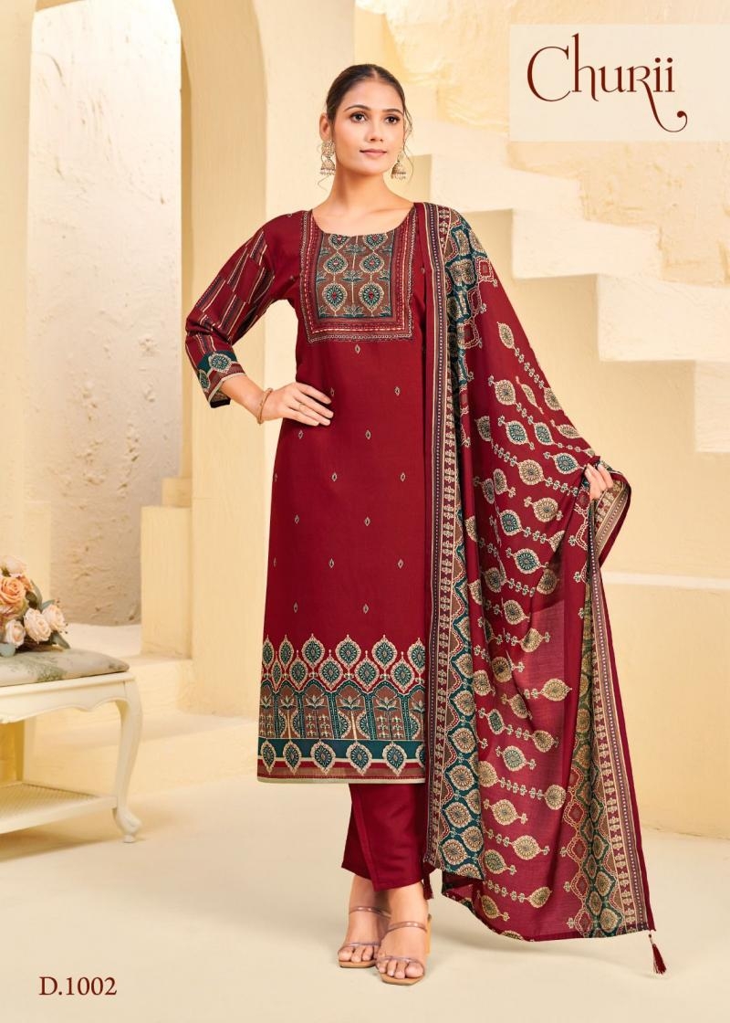 churii coral bells series 1001 to 1004 readymade viscose silk combo suit in wholesale surat